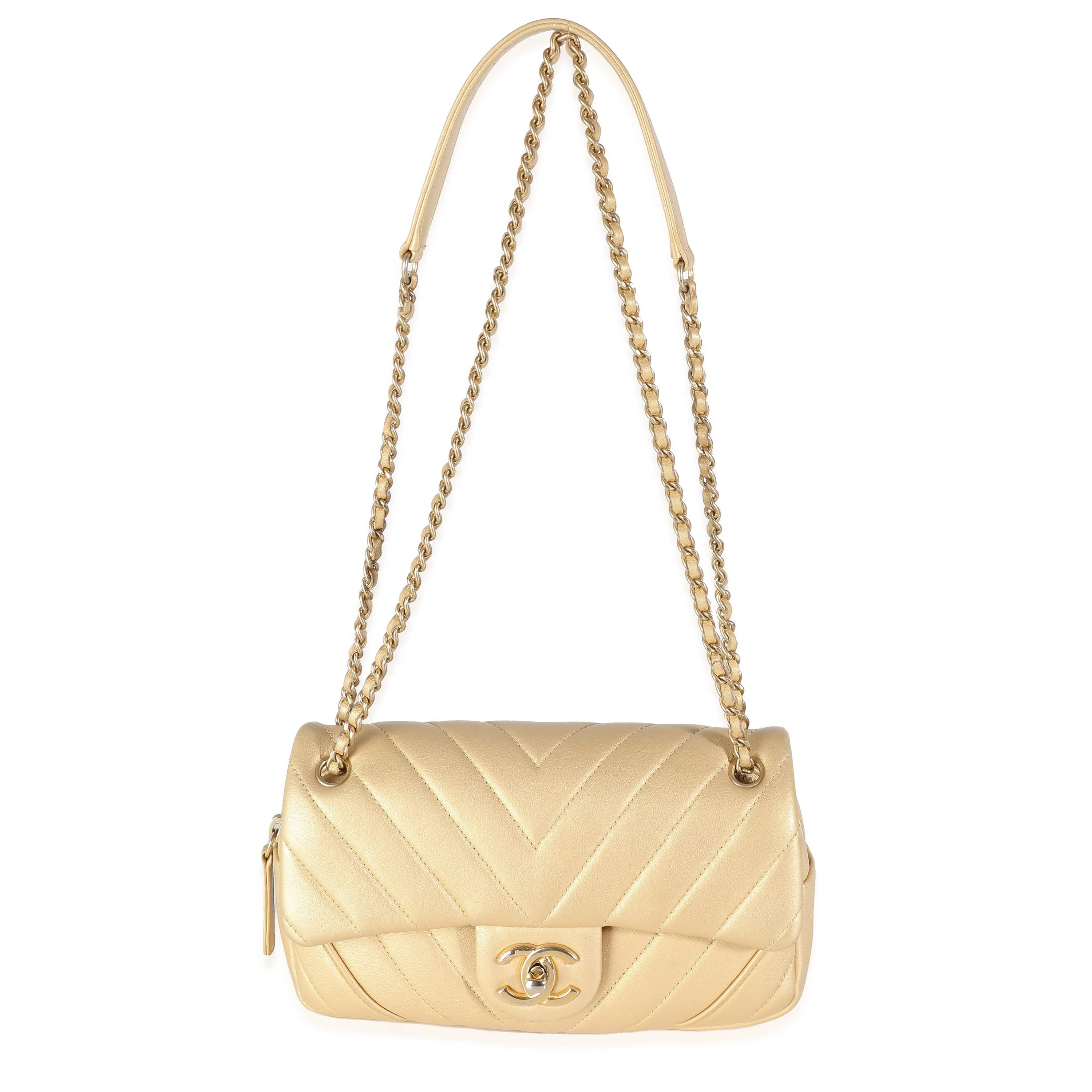 Chanel Chanel Gold Chevron Flap Bag with Gold Hardware ULC1058