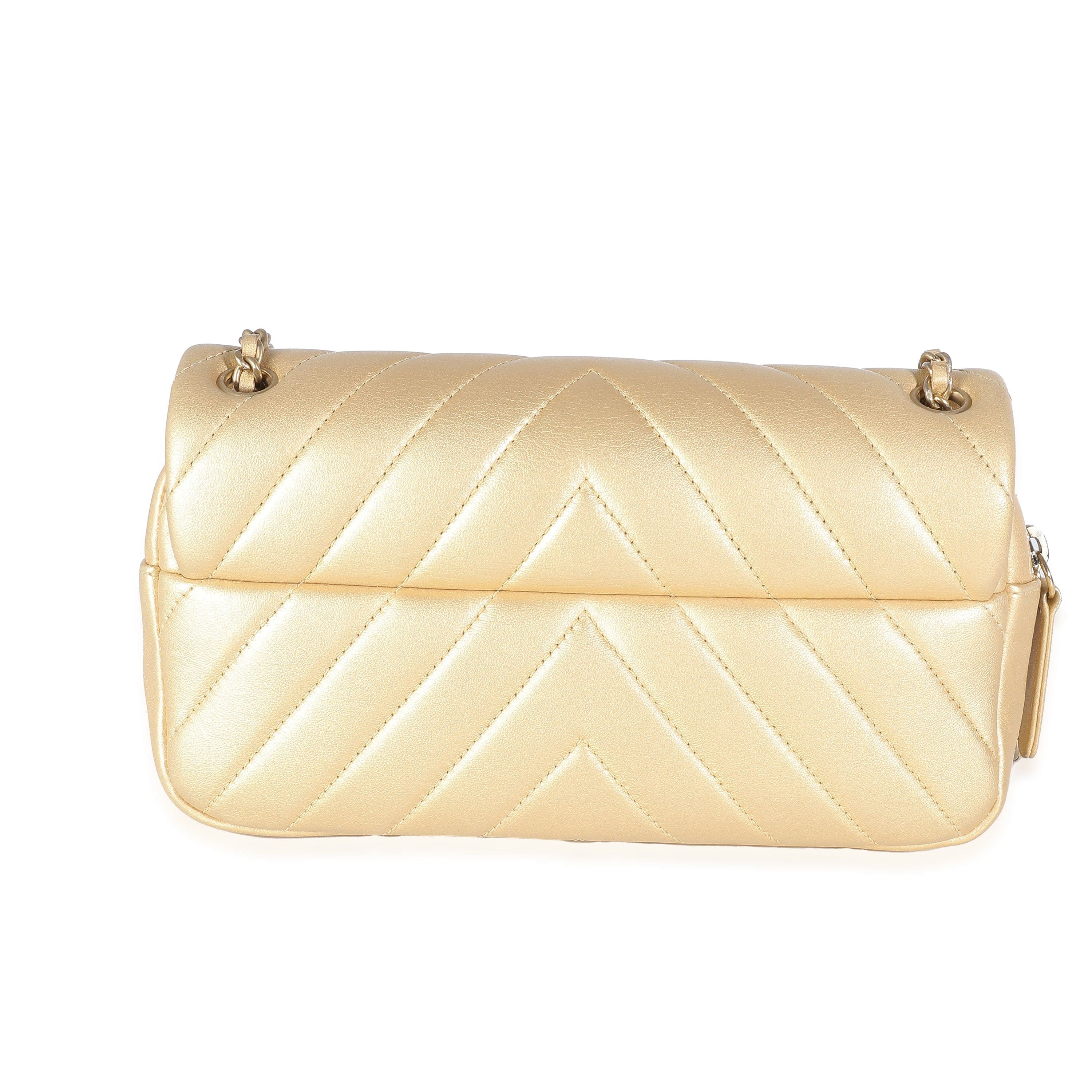 Chanel Chanel Gold Chevron Flap Bag with Gold Hardware ULC1058