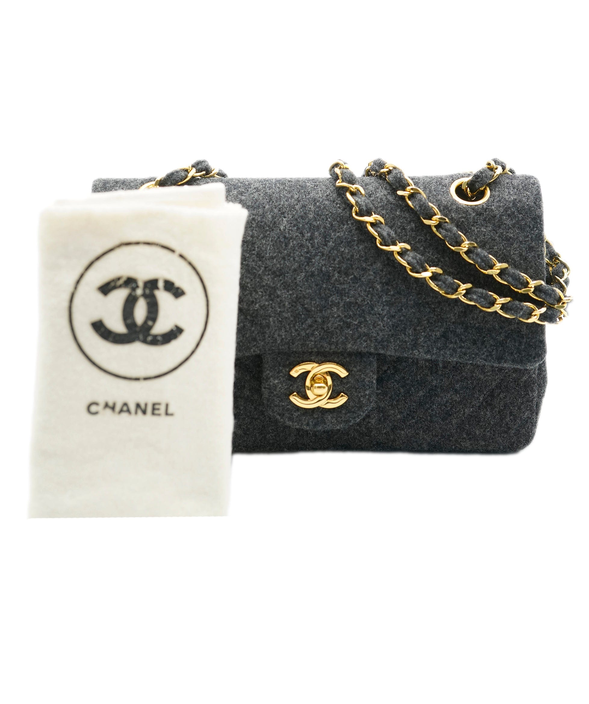 Chanel Chanel Gray Felt Small Classic Double Flap Shoulder Bag ASL10384