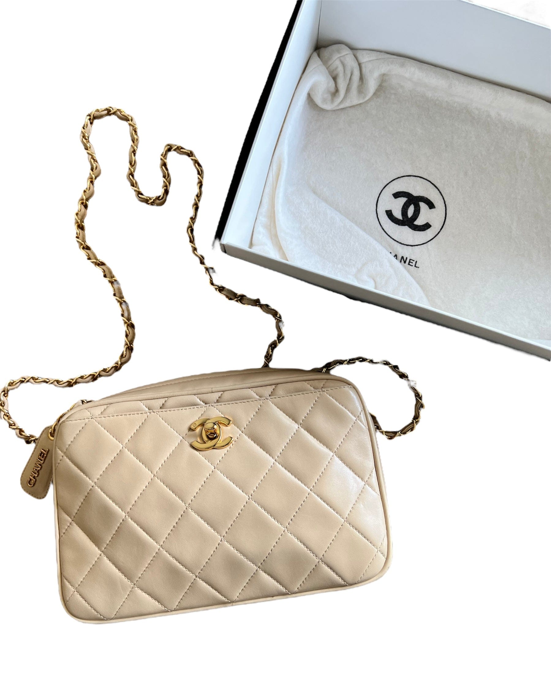 Chanel Chanel Lambskin Chain Shoulder Bag Beige PXL2280