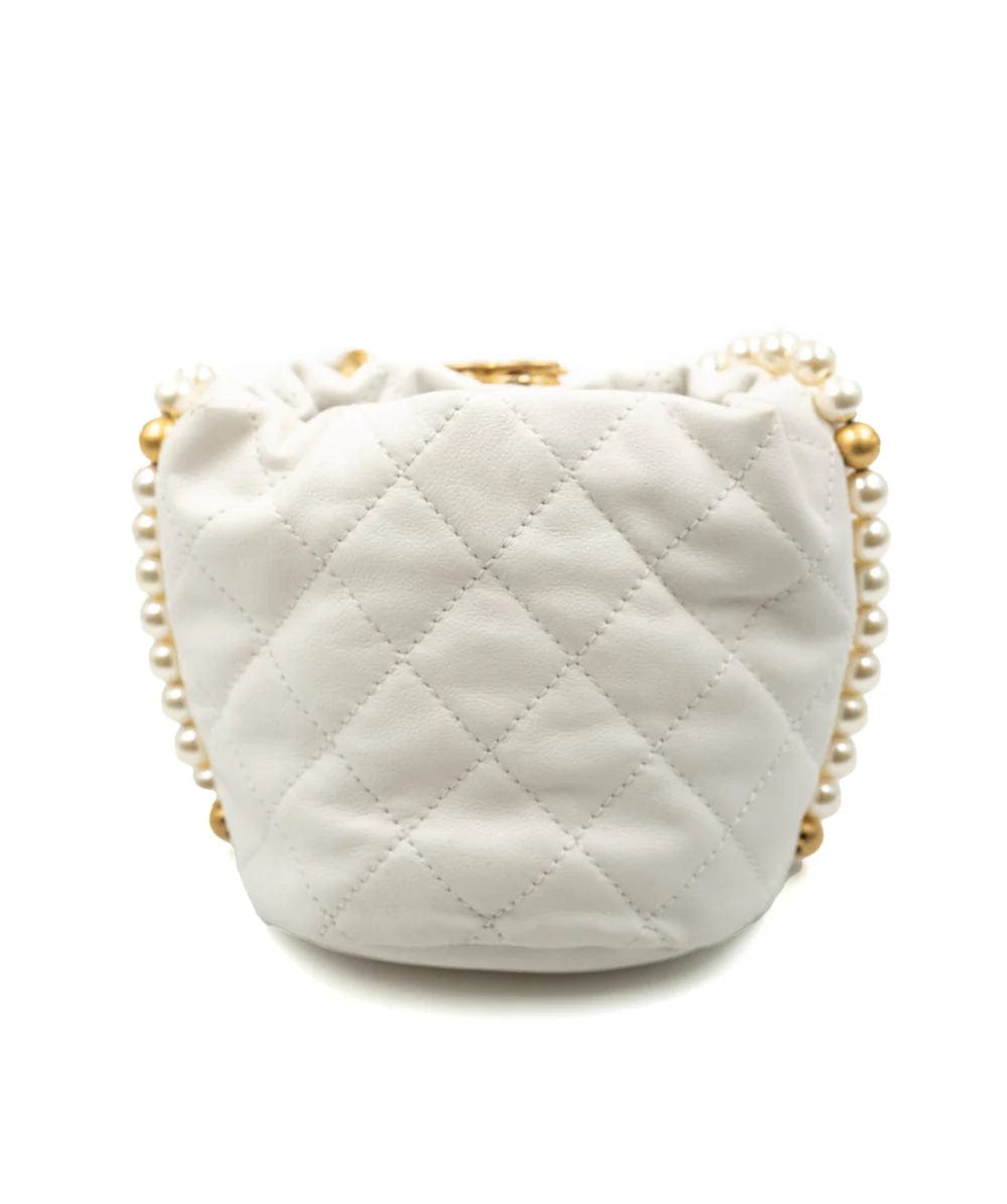 Chanel Chanel Light White Calfskin Quilted Pearl Mini About Pearls Drawstring Bucket Bag - DXBS1466