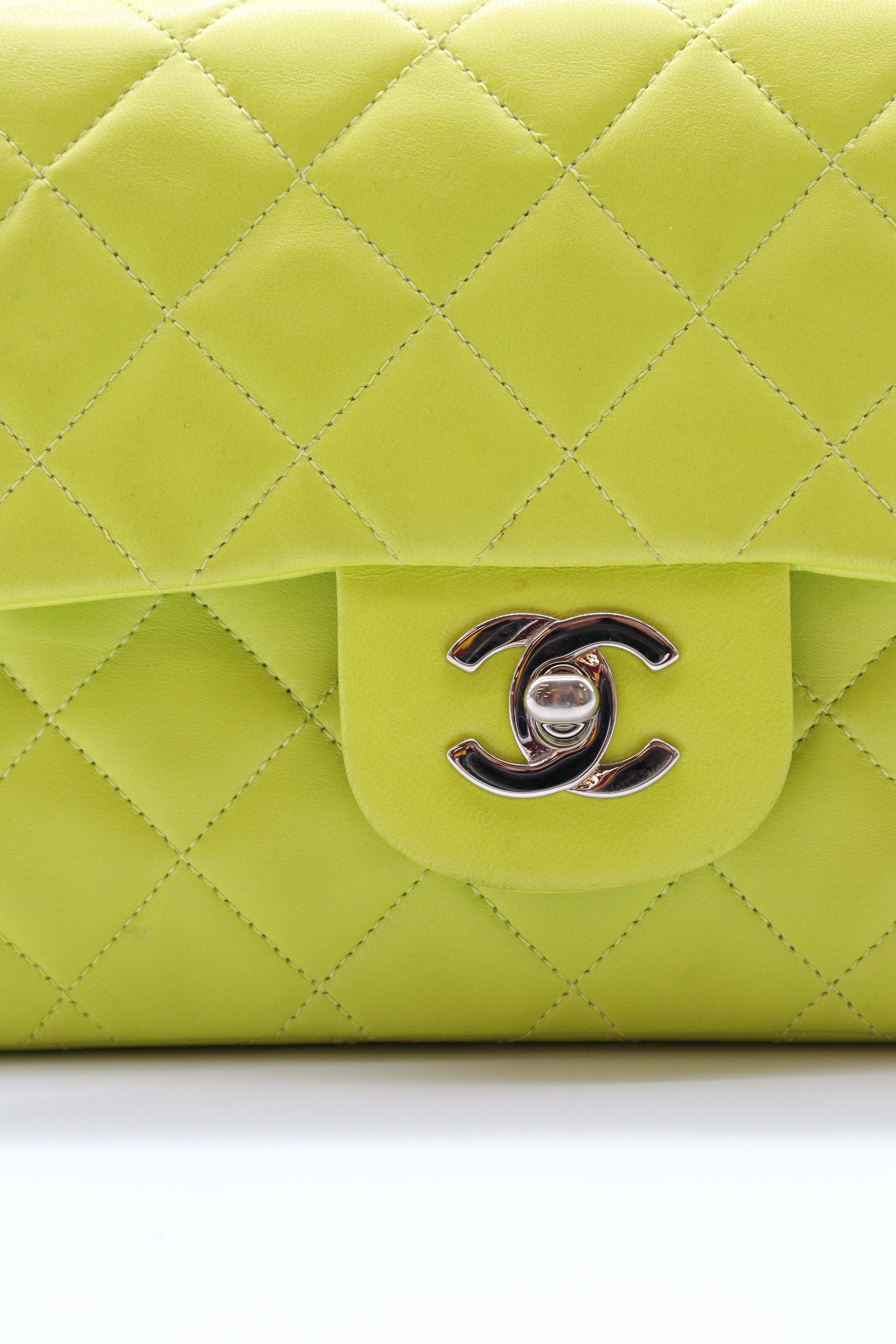 Chanel CHANEL lime lambskin classic flap SHW DXBS0586