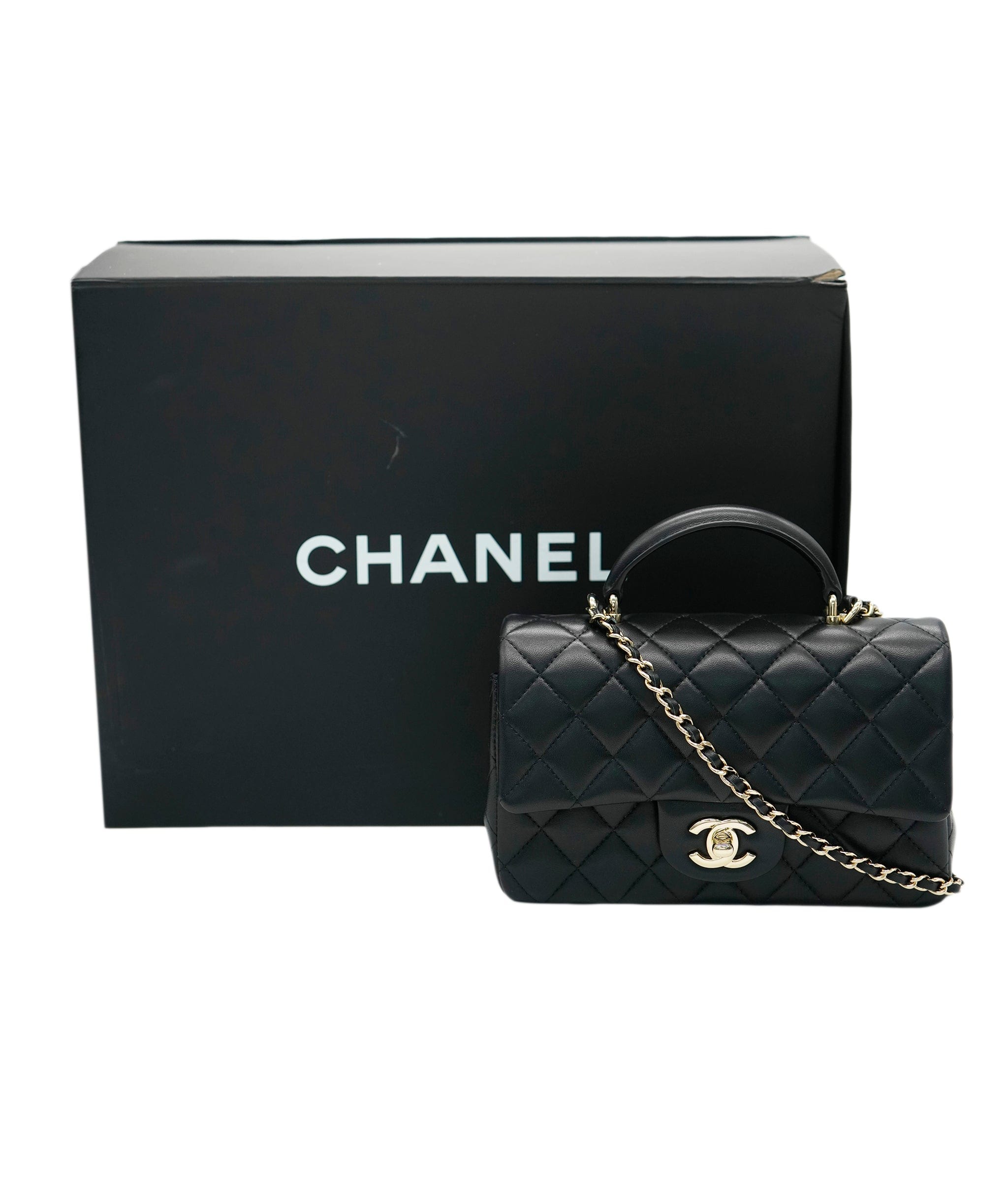 Chanel Chanel Mini Rectangle Black Champagne gold Hardware ALL0729