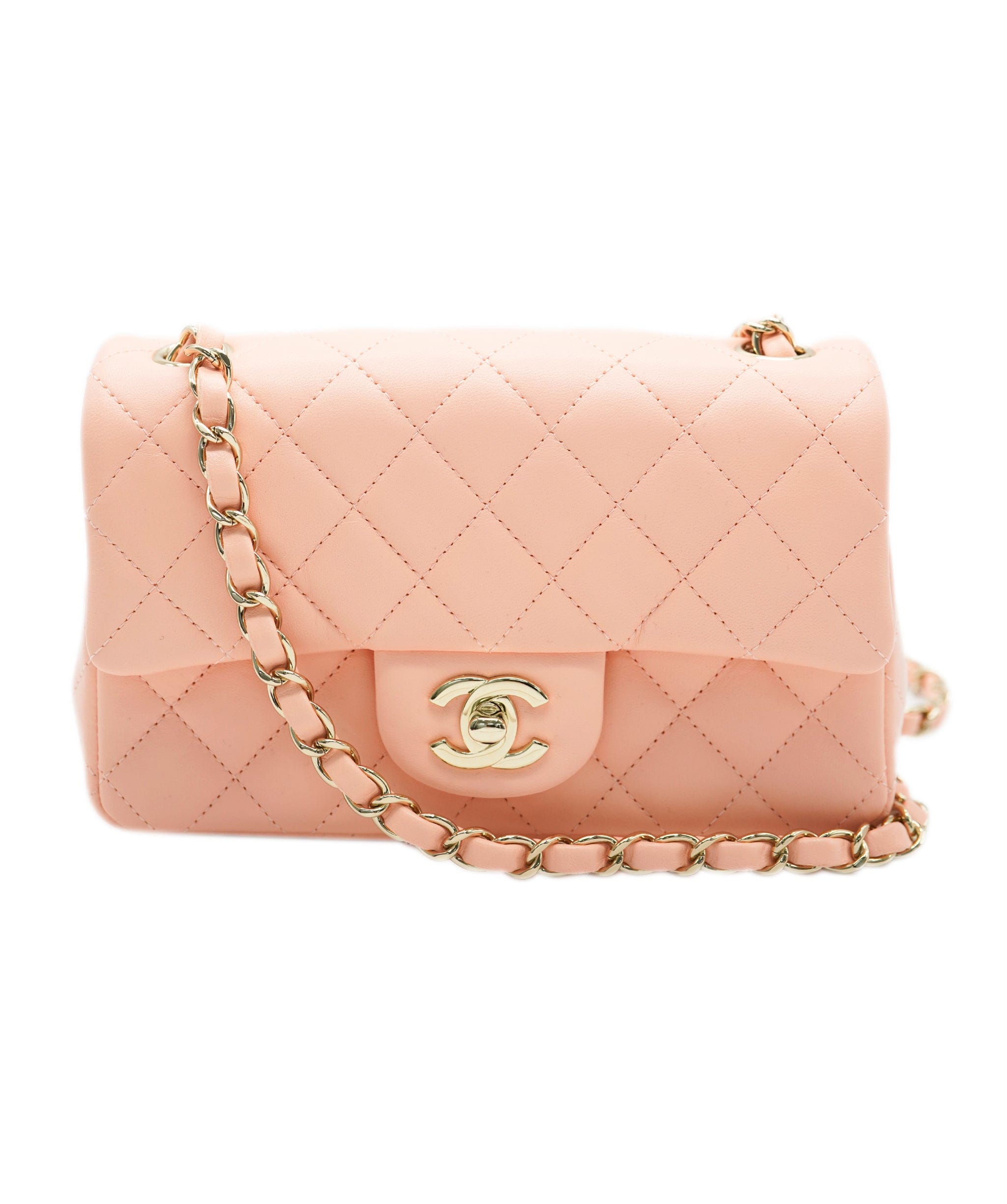 Chanel Chanel mini rectangular pink classic flap with champagne gold hardware - AJC0655