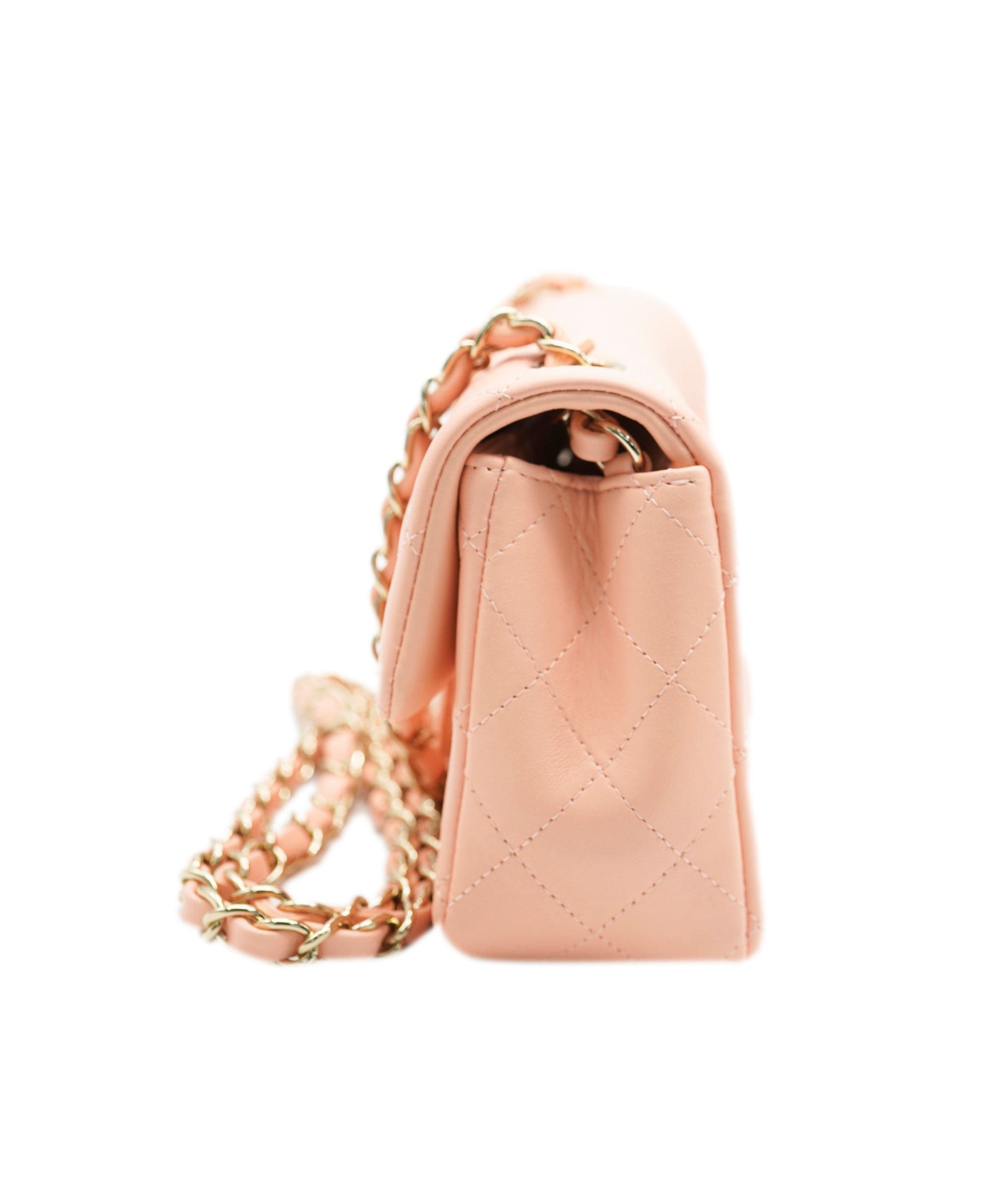 Chanel Chanel mini rectangular pink classic flap with champagne gold hardware - AJC0655