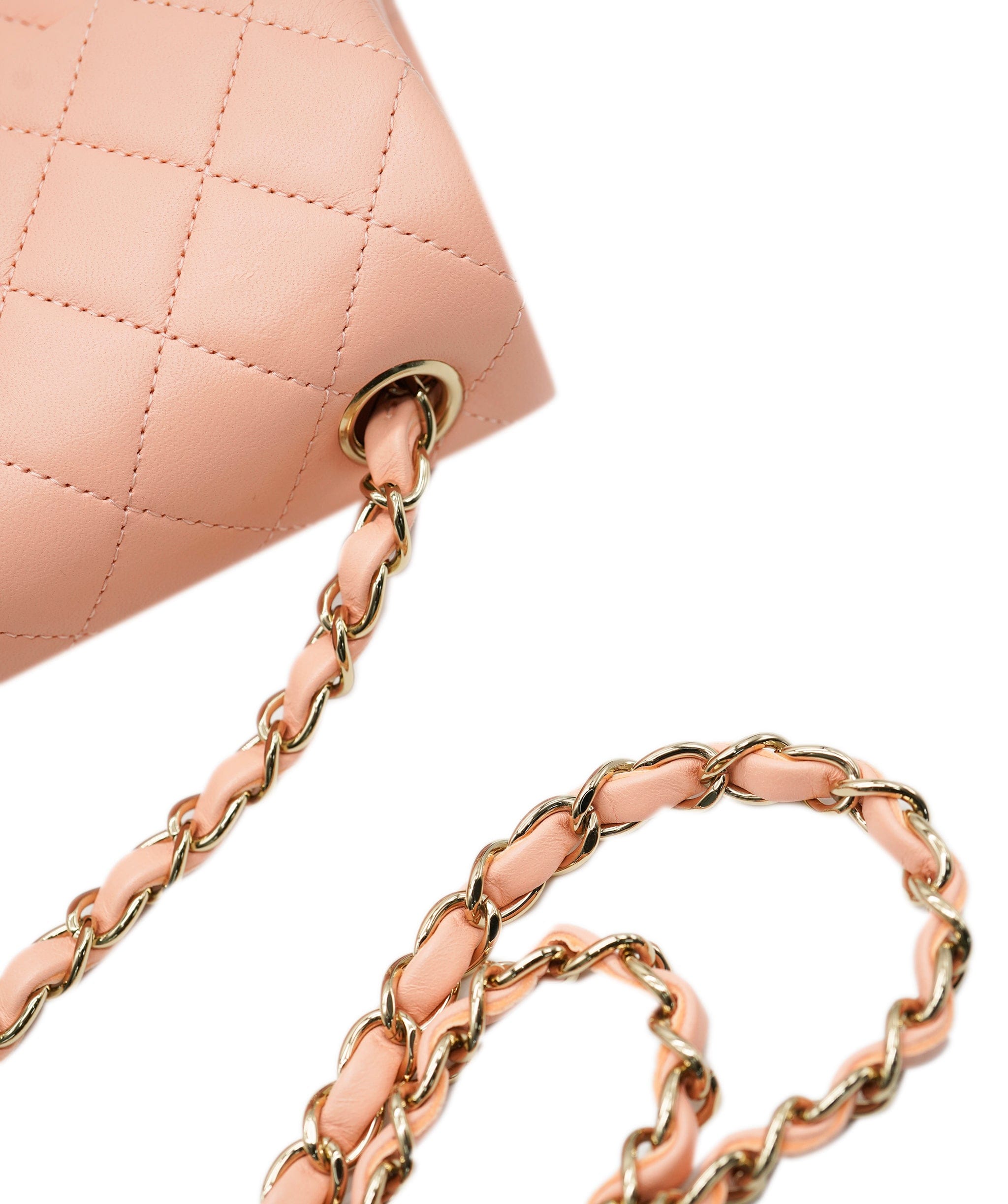 Chanel Chanel mini rectangular pink classic flap with champagne gold hardware - AJC0655