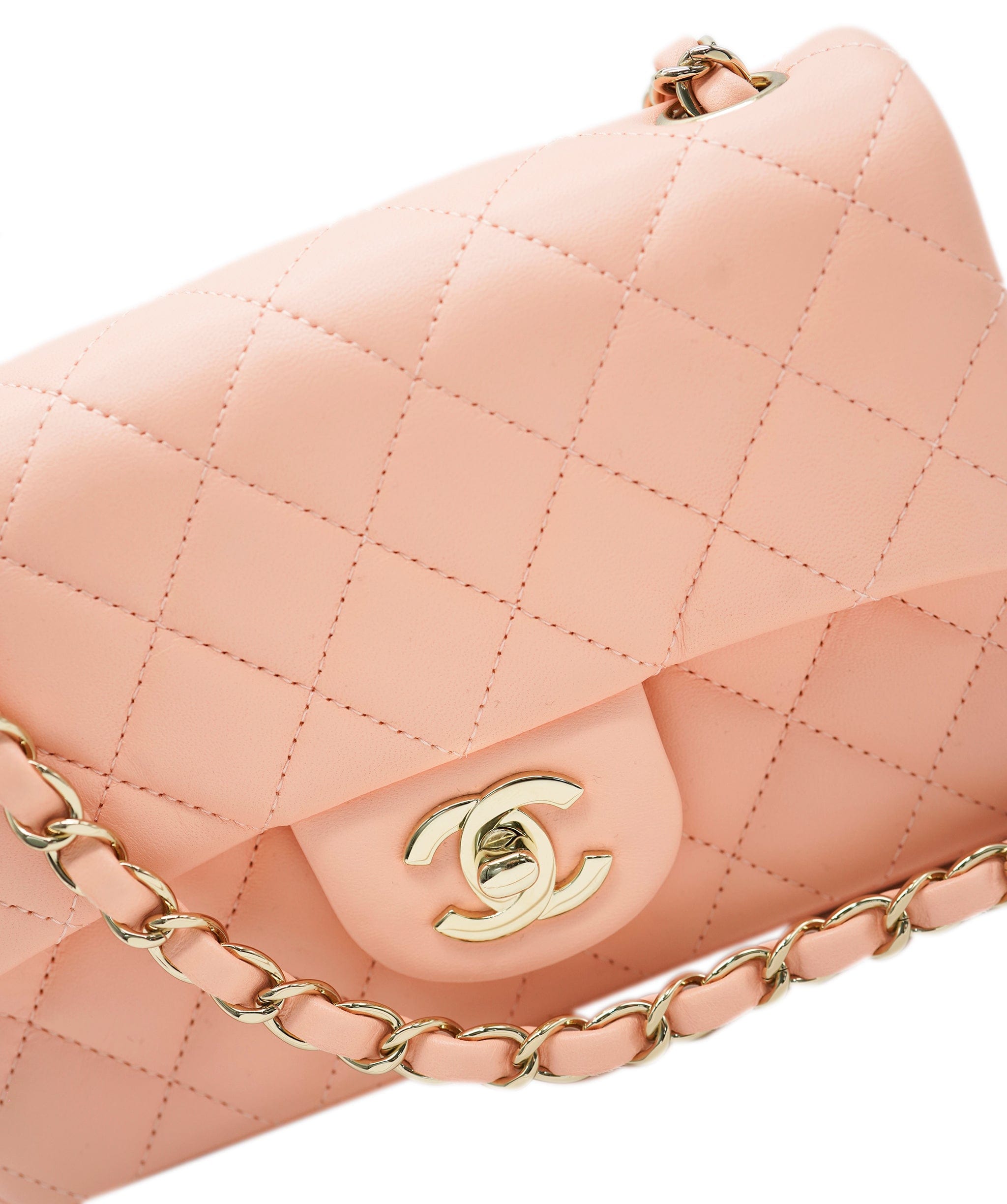 Chanel Chanel mini rectangular pink classic flap with champagne gold hardware - AJC0655