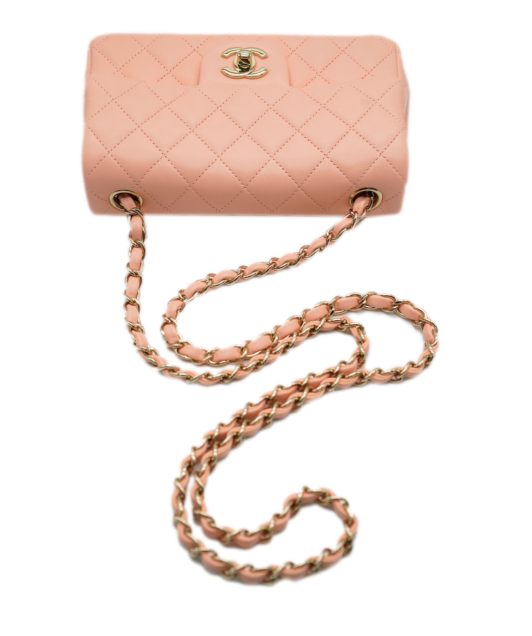 Chanel Chanel mini rectangular pink classic flap with champagne gold hardware - AJC0655