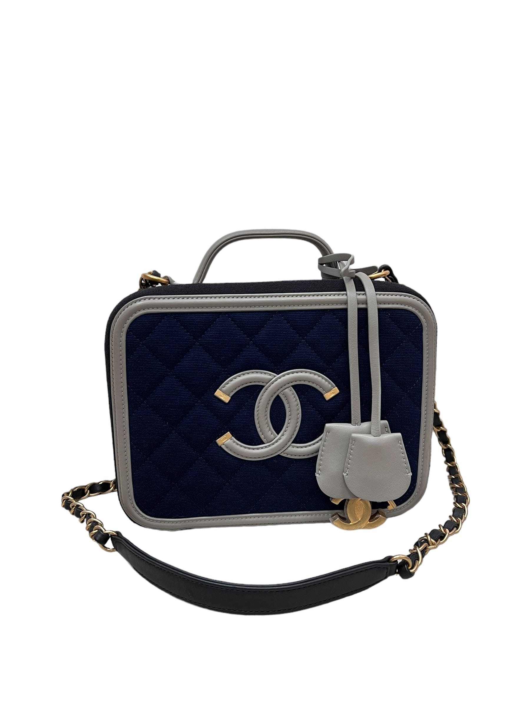 Chanel Chanel Navy Blue/Grey Medium Filigree Vanity GHW SYL1129