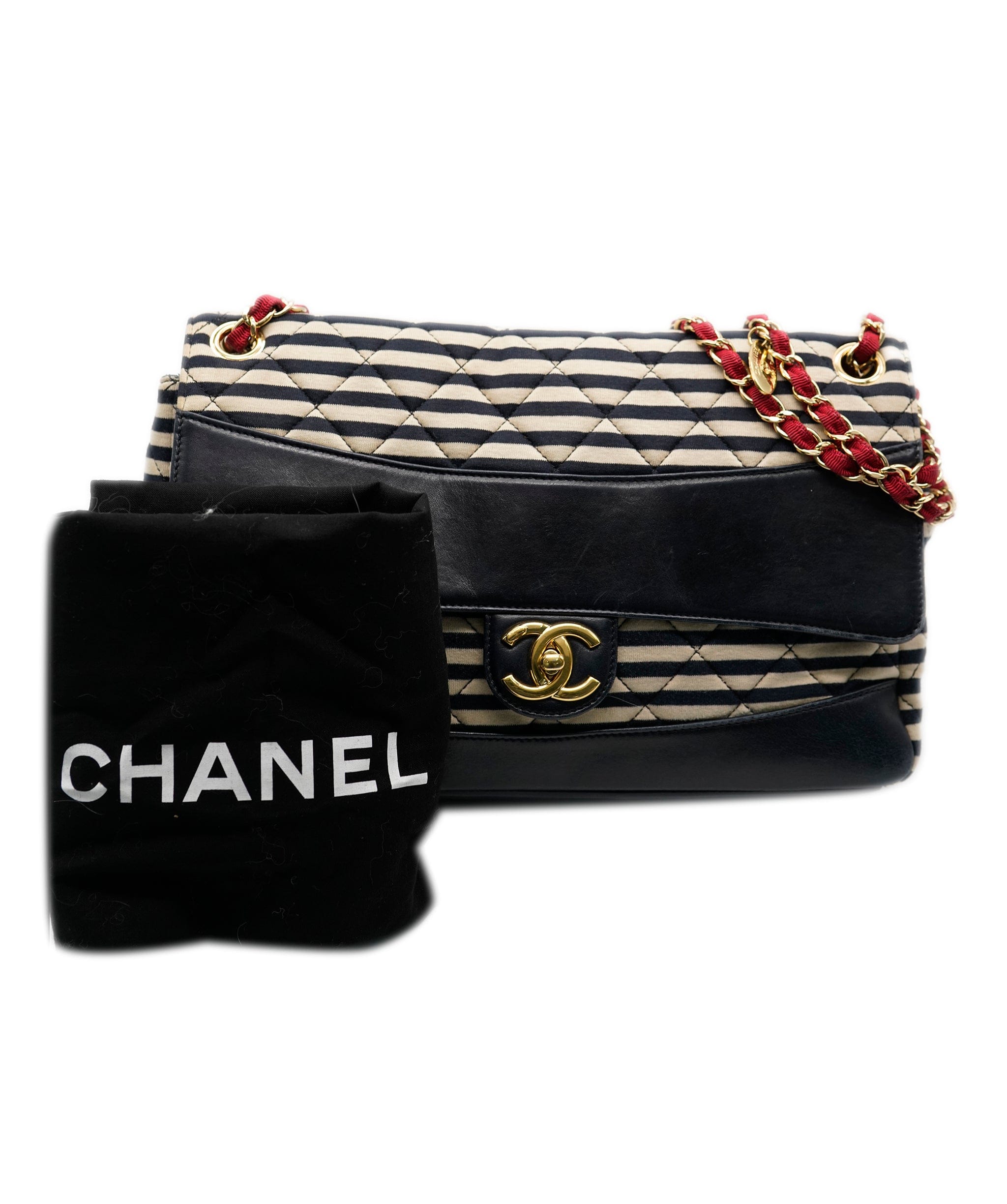 Chanel Chanel Navy Striped & Red Jersey Flap UKC1176