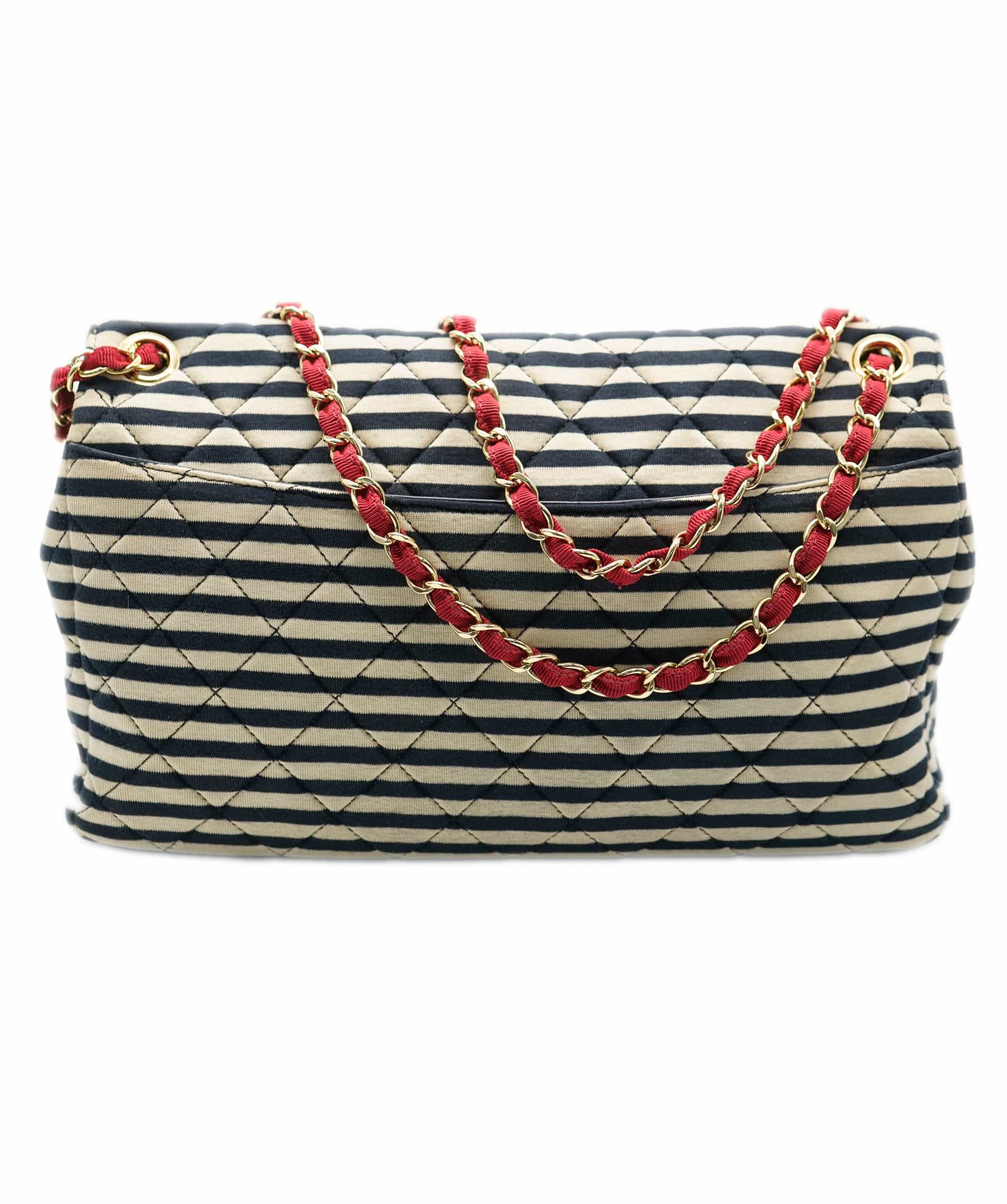 Chanel Chanel Navy Striped & Red Jersey Flap UKC1176