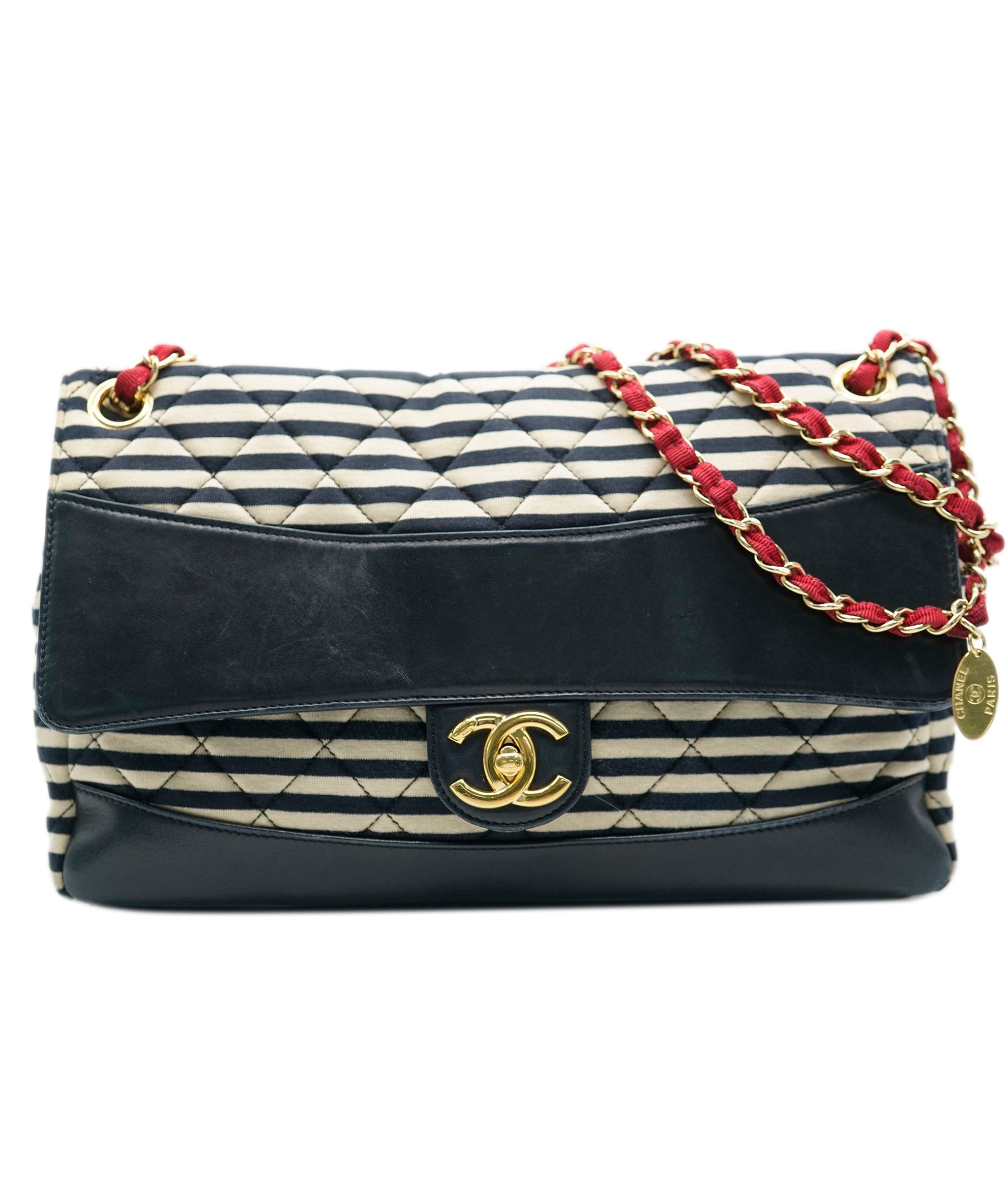 Chanel Chanel Navy Striped & Red Jersey Flap UKC1176