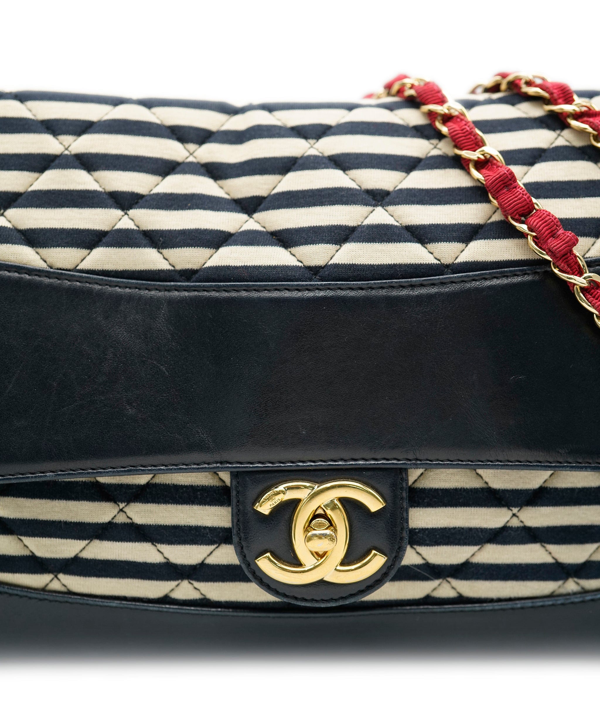 Chanel Chanel Navy Striped & Red Jersey Flap UKC1176