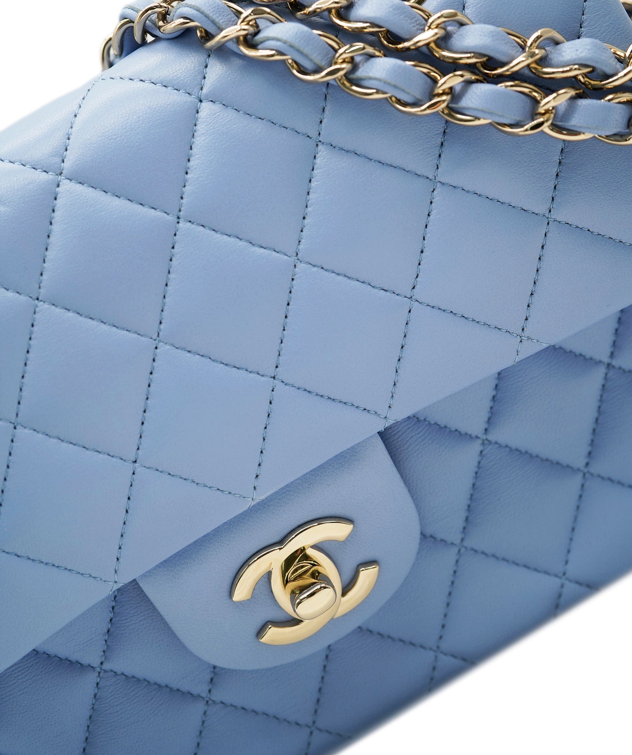 Chanel Chanel Powder Blue Small Double Classic Flap With Silver Hardware  ALL0423