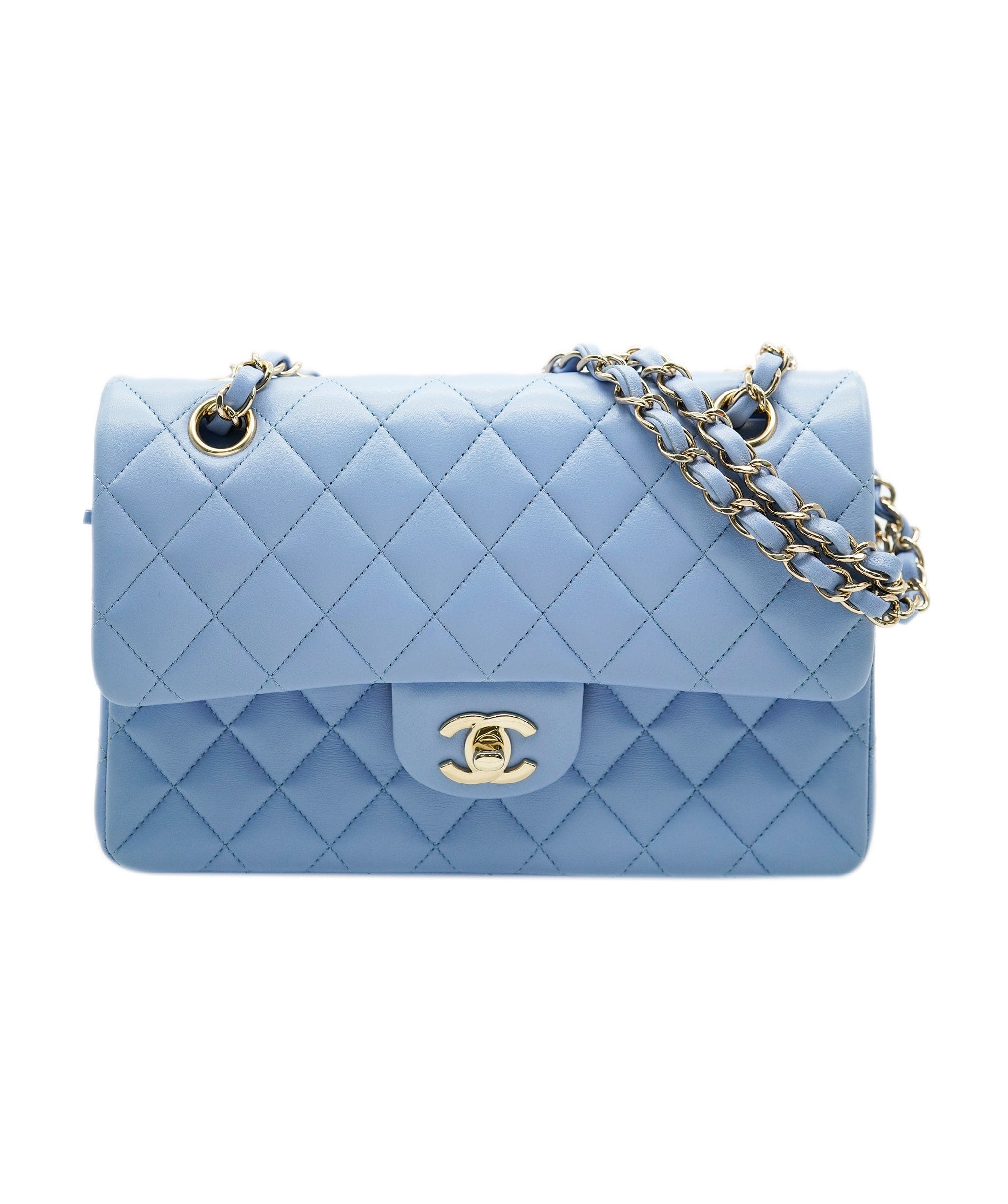 Chanel Chanel Powder Blue Small Double Classic Flap With Silver Hardware  ALL0423