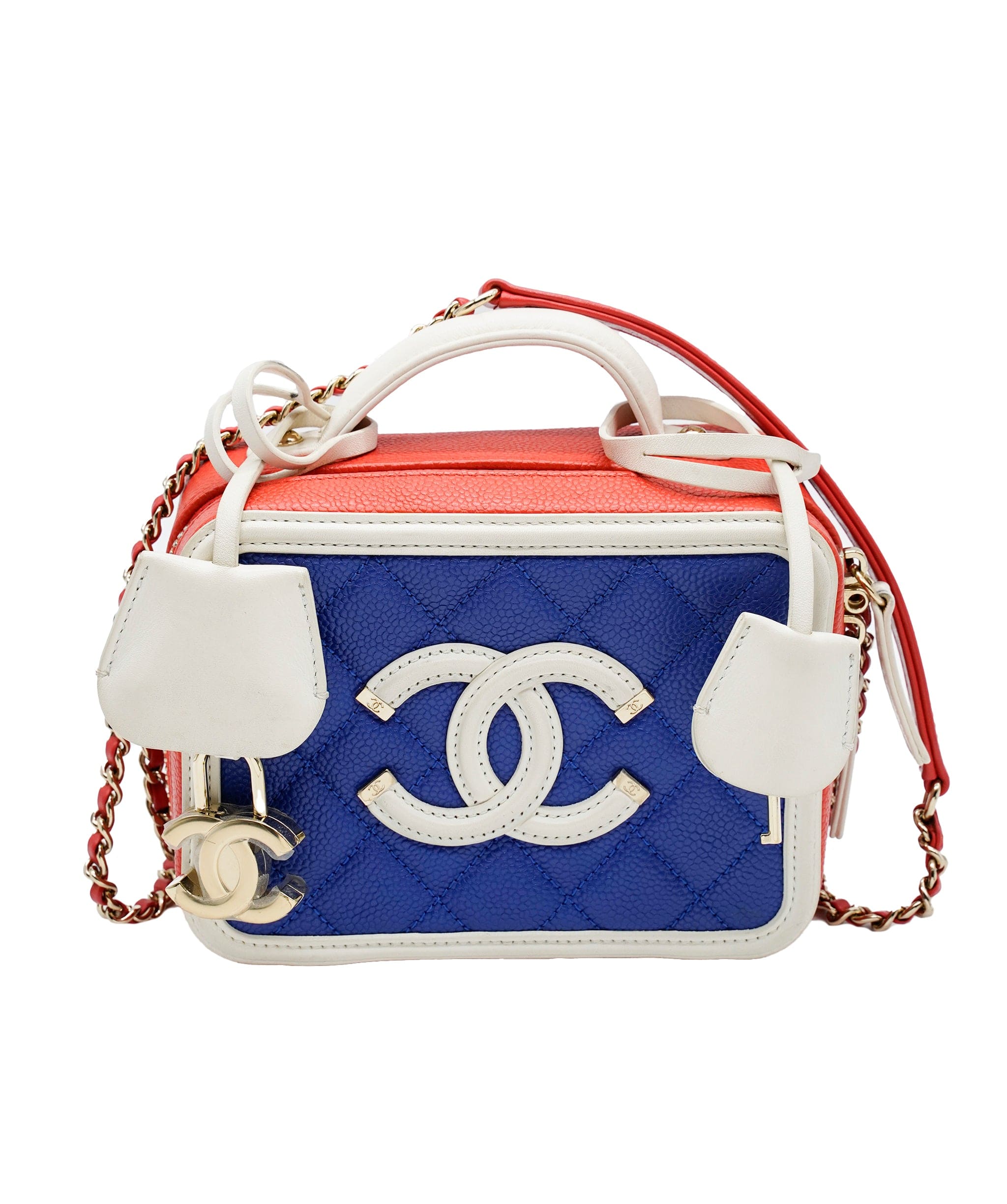 Chanel Chanel Red/White/Blue Caviar Quilted Small CC Filigree Vanity ASC2365