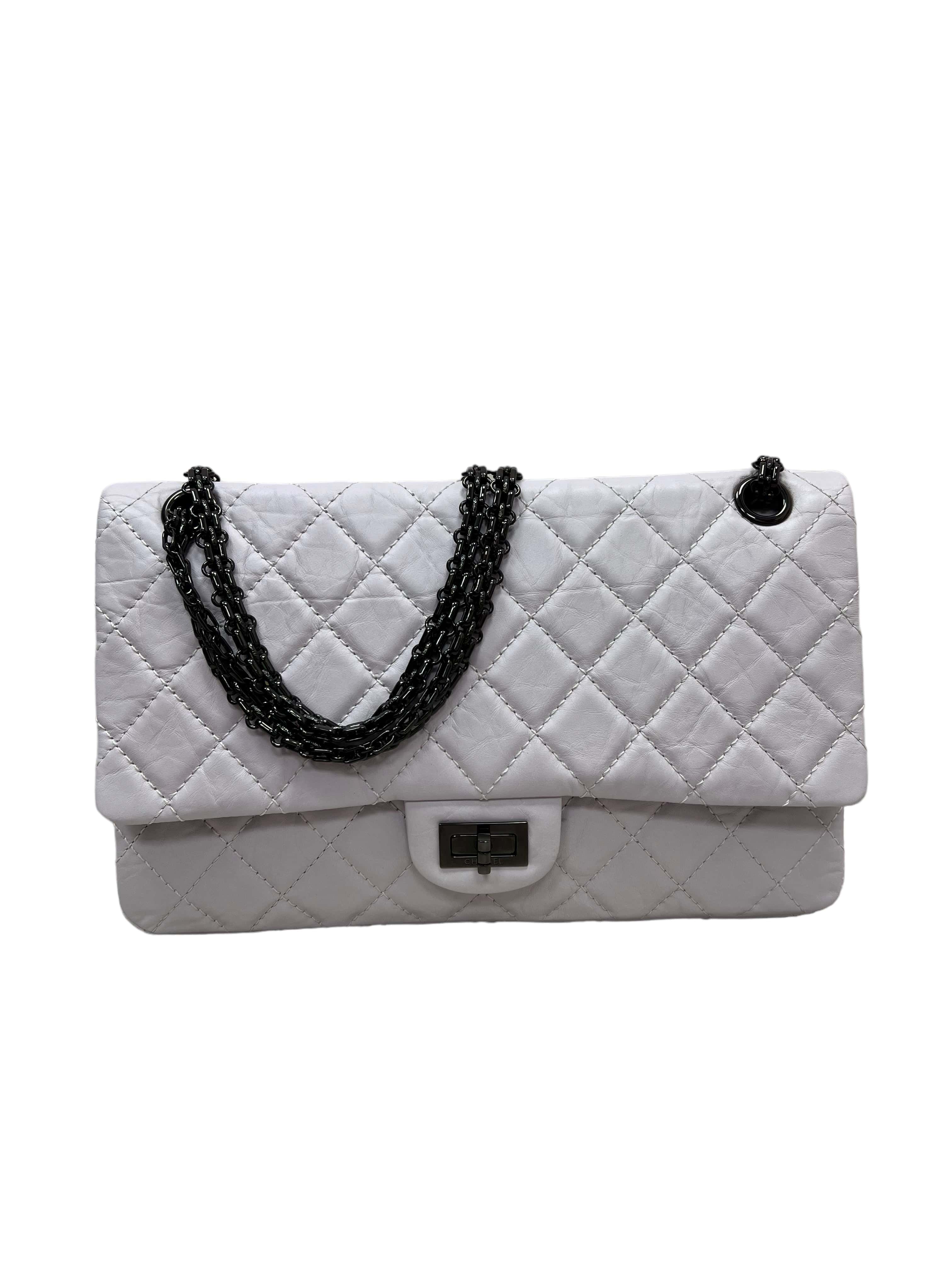 Chanel Chanel Reissue 2.55 Double Flap Medium White Aged Calfskin Black Hardware #12 SKC1837