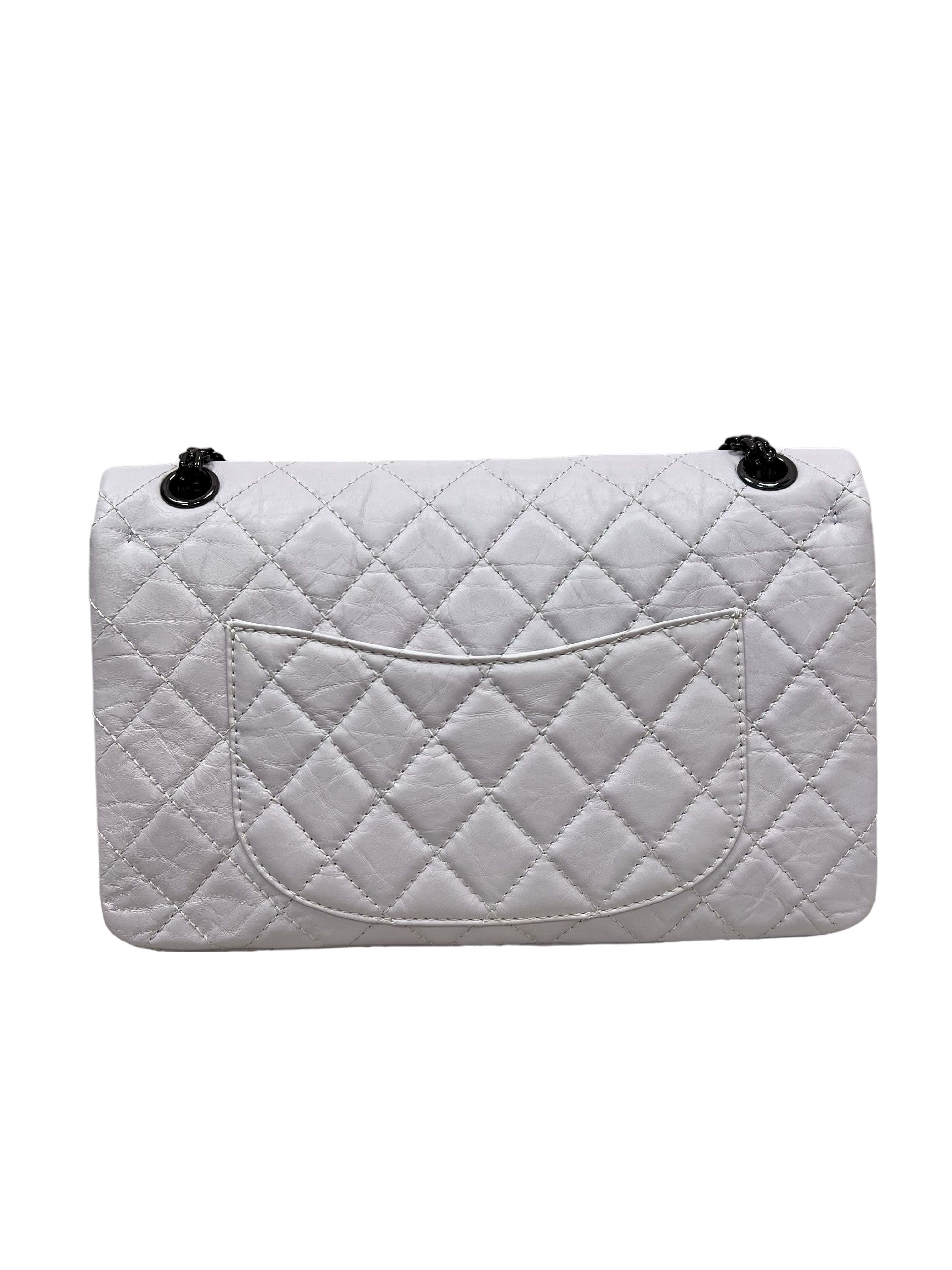 Chanel Chanel Reissue 2.55 Double Flap Medium White Aged Calfskin Black Hardware #12 SKC1837