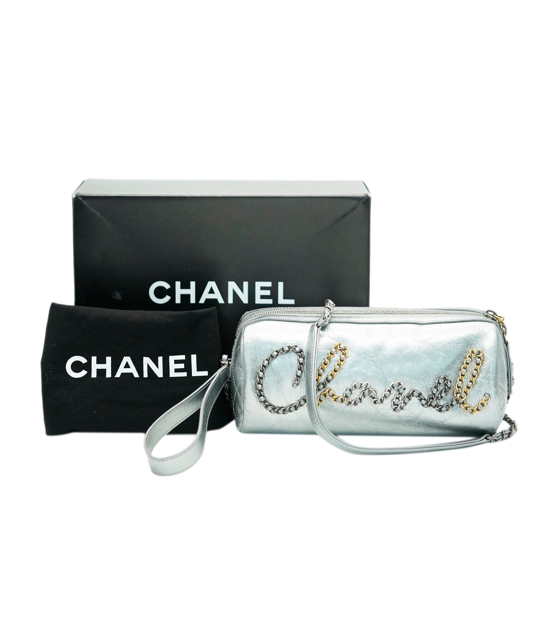 Chanel Chanel Silver Aged Calfskin Metallic Signature Bowling Bag ALL0826