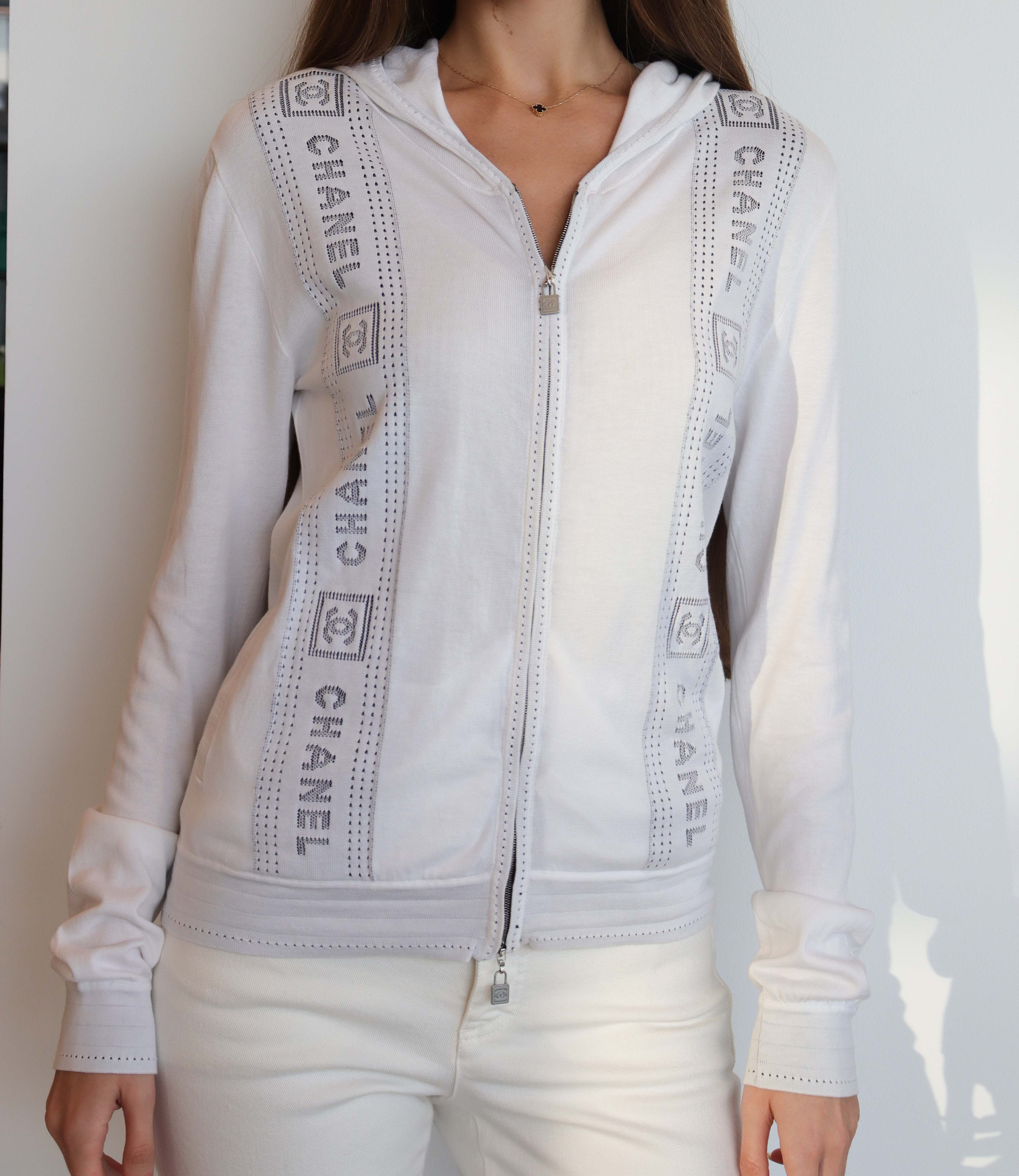 Chanel Chanel Sport 07C Logo Line Zip Up Jacket White Hoodie DXBS1281