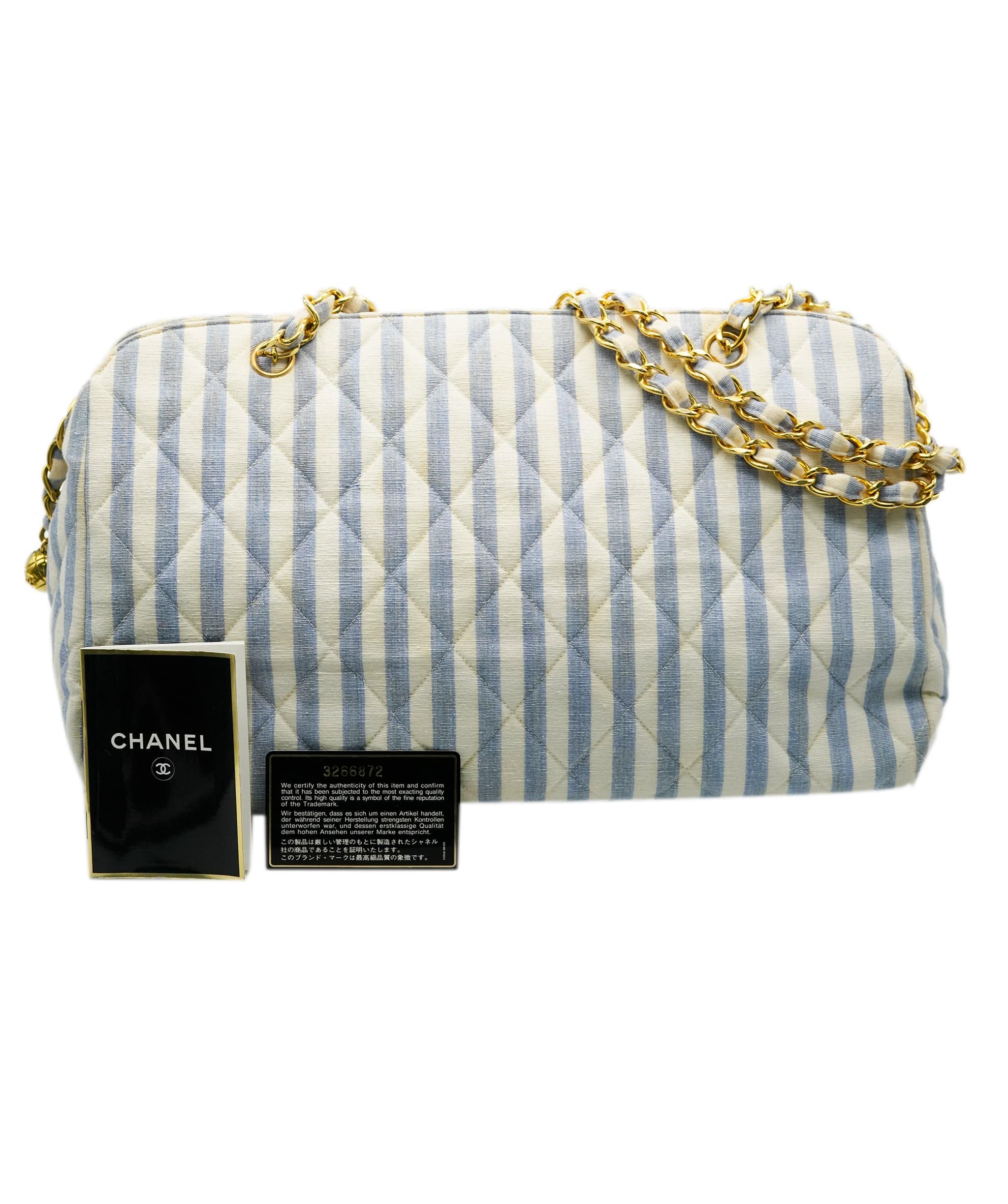 Chanel Chanel Striped Canvas Tote Bag CC 24k Gilded Hardware  AGC1663