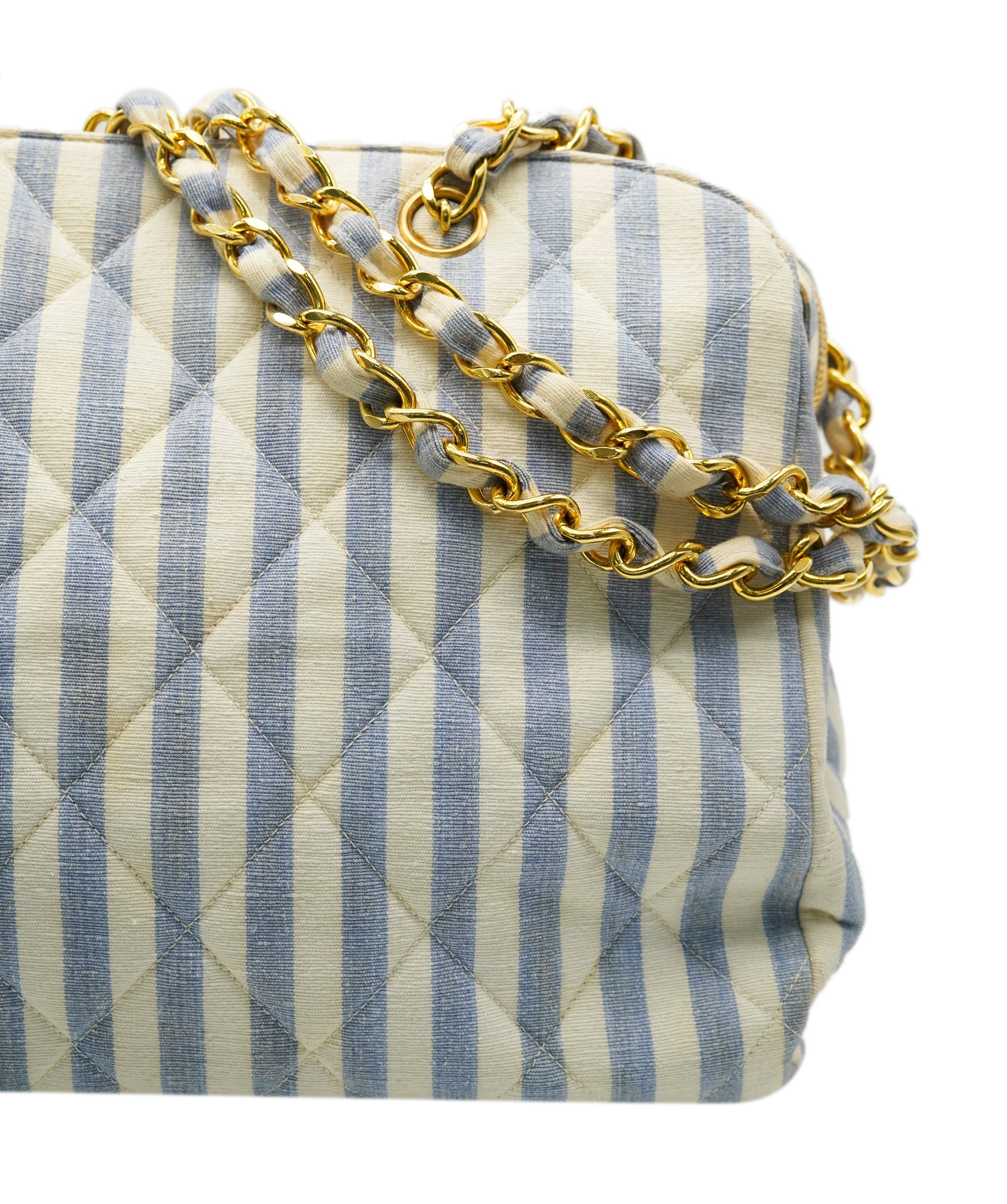 Chanel Chanel Striped Canvas Tote Bag CC 24k Gilded Hardware  AGC1663