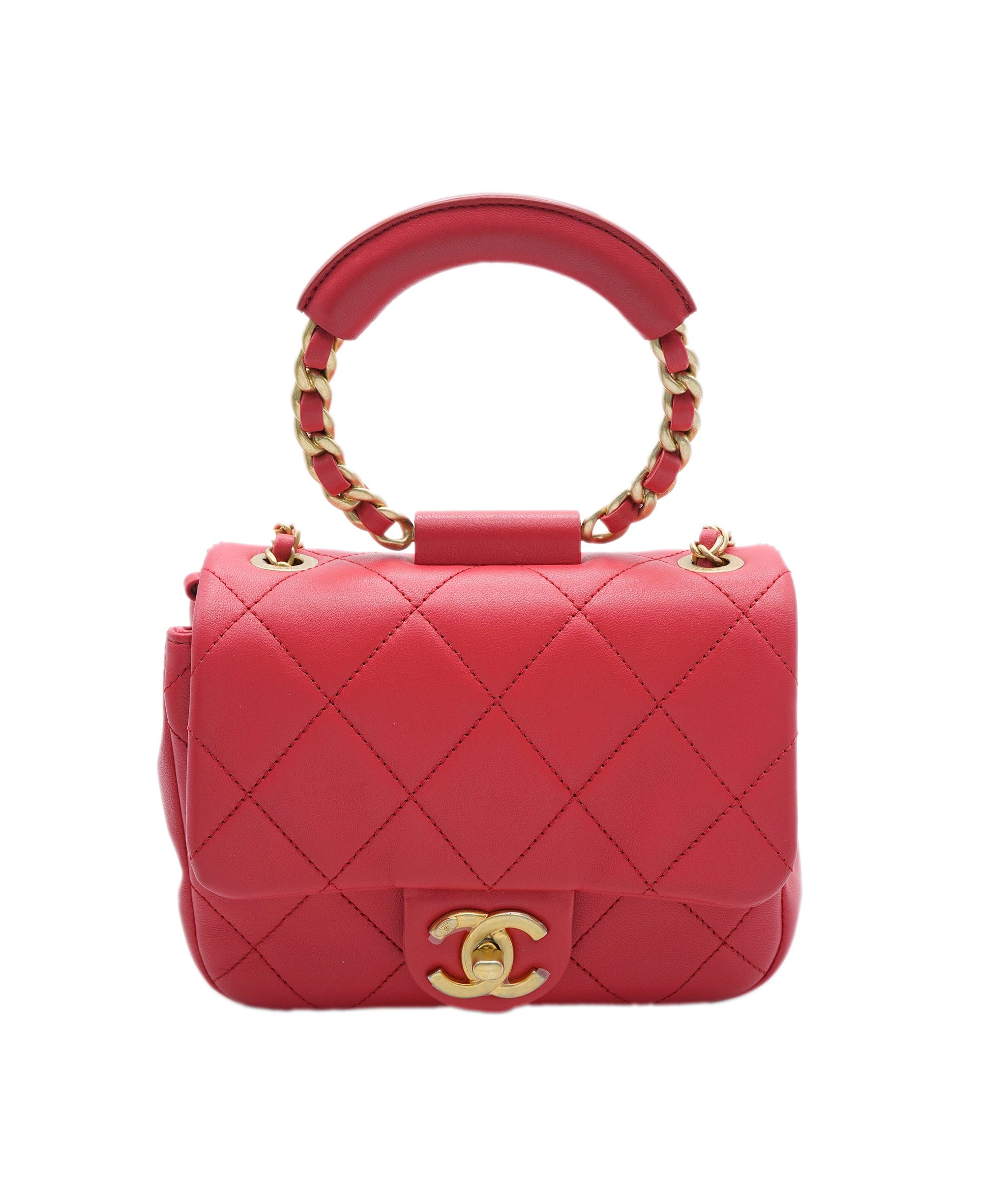 Chanel Chanel Top Handle Red Lambskin with GHW  ALC1531