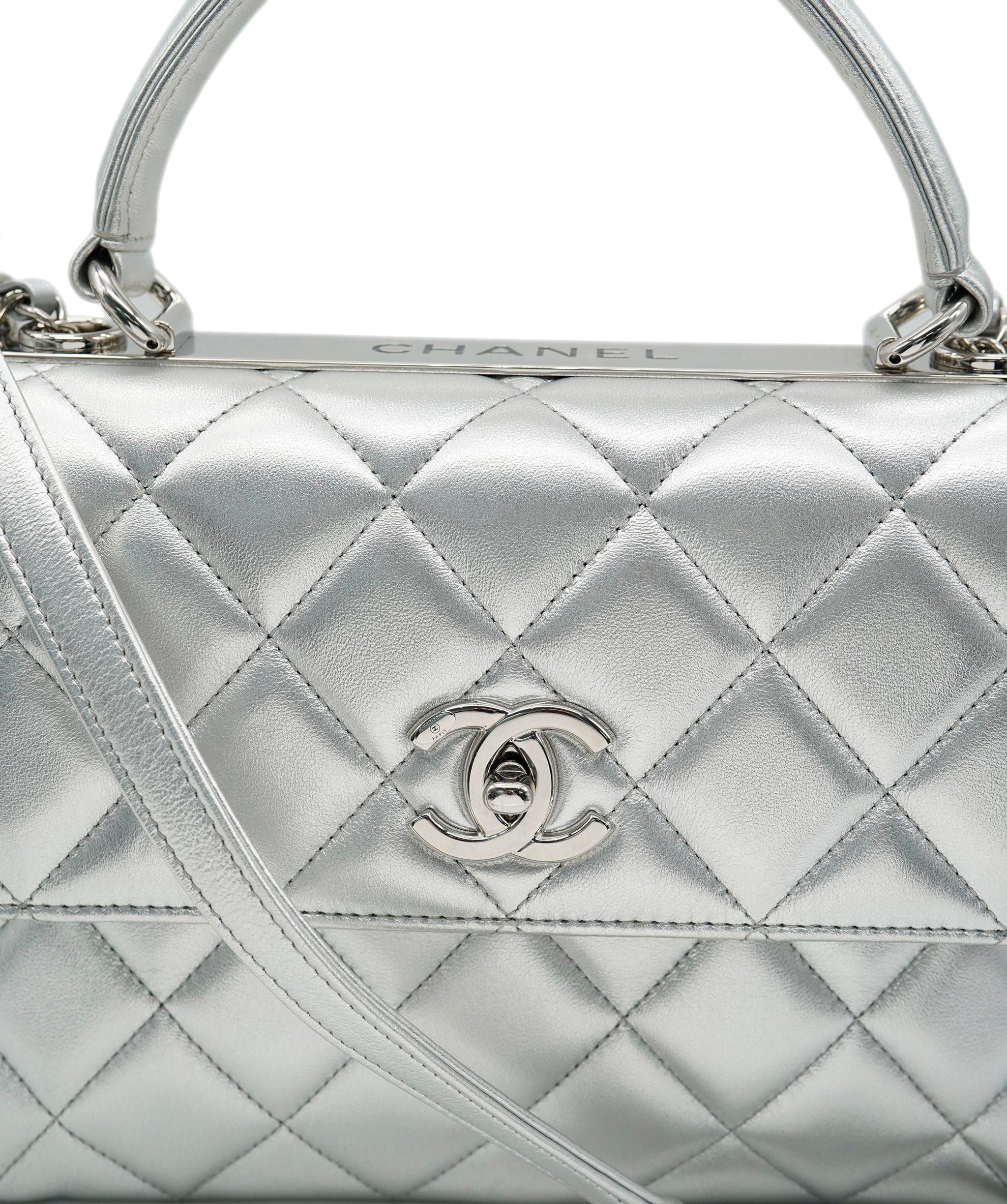 Chanel Chanel Trendy Bag In Silver Metallic Lambskin Leather SHW AGC1556