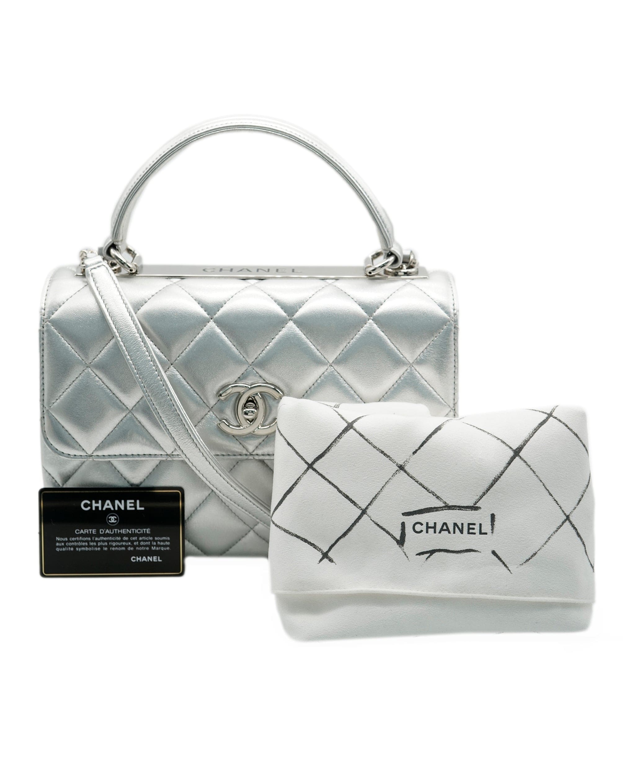 Chanel Chanel Trendy Bag In Silver Metallic Lambskin Leather SHW AGC1556