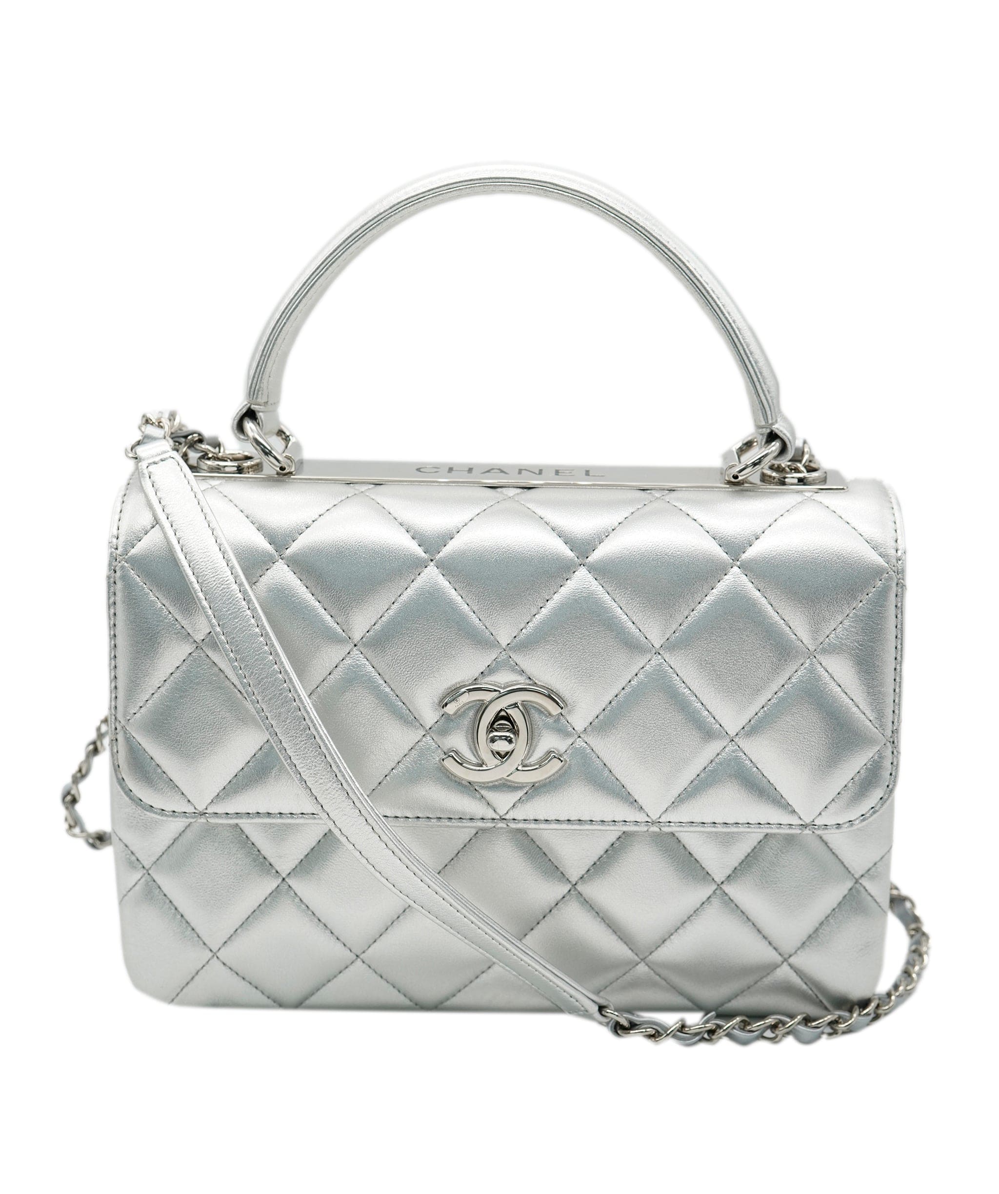 Chanel Chanel Trendy Bag In Silver Metallic Lambskin Leather SHW AGC1556