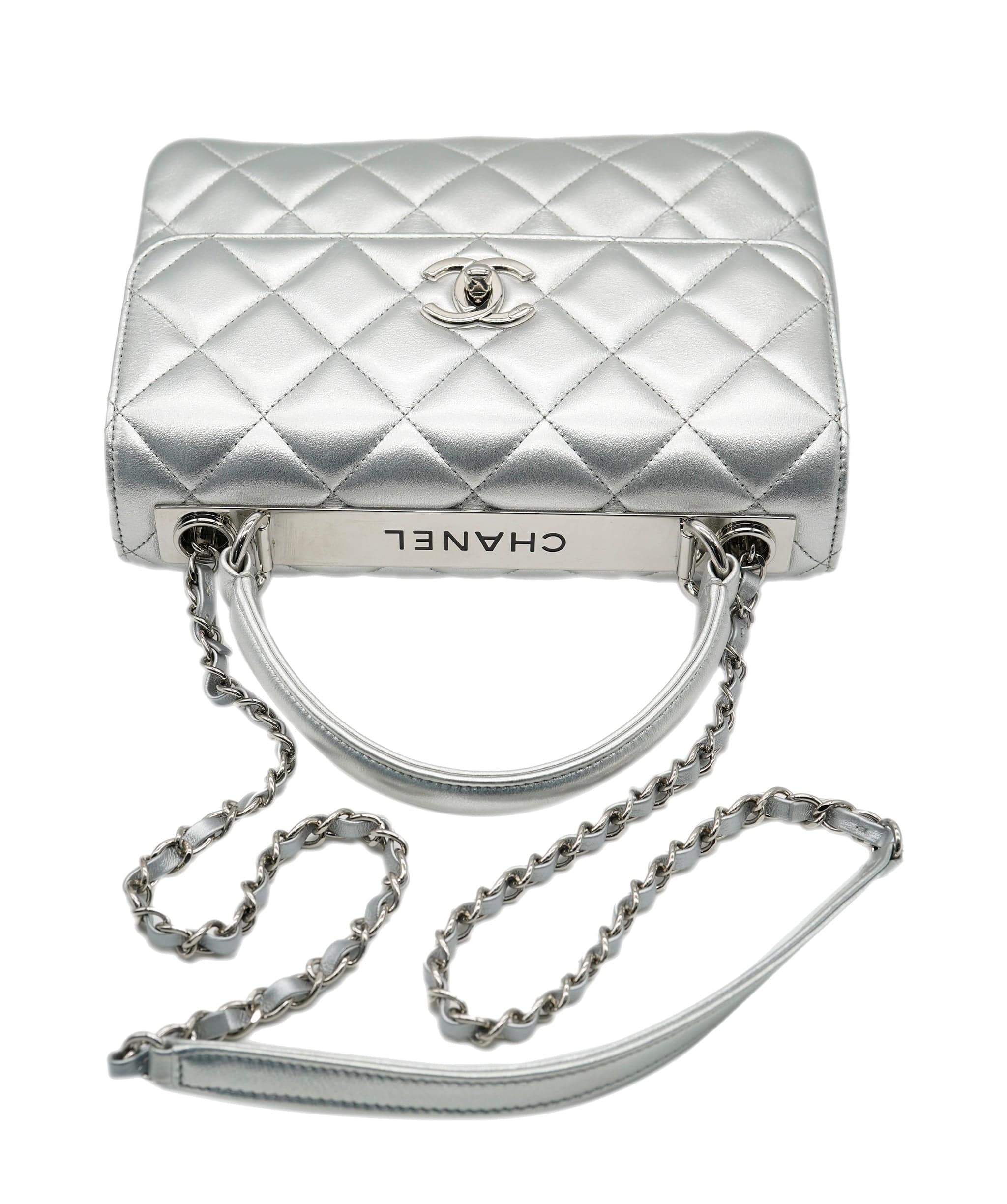 Chanel Chanel Trendy Bag In Silver Metallic Lambskin Leather SHW AGC1556