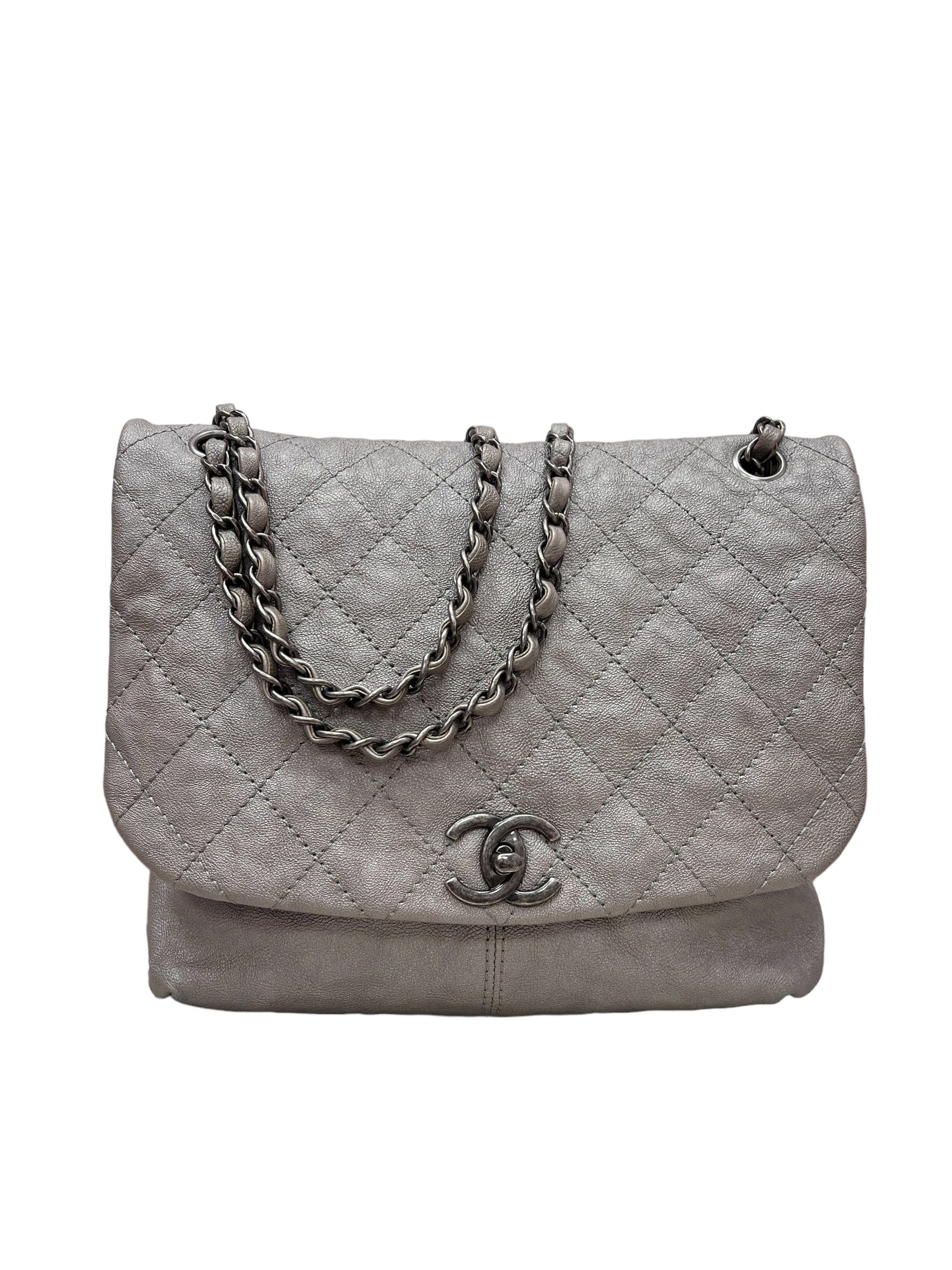 Chanel Chanel Trianon Flap Grey Grained Calfksin Silver RHW #17 SKCY028