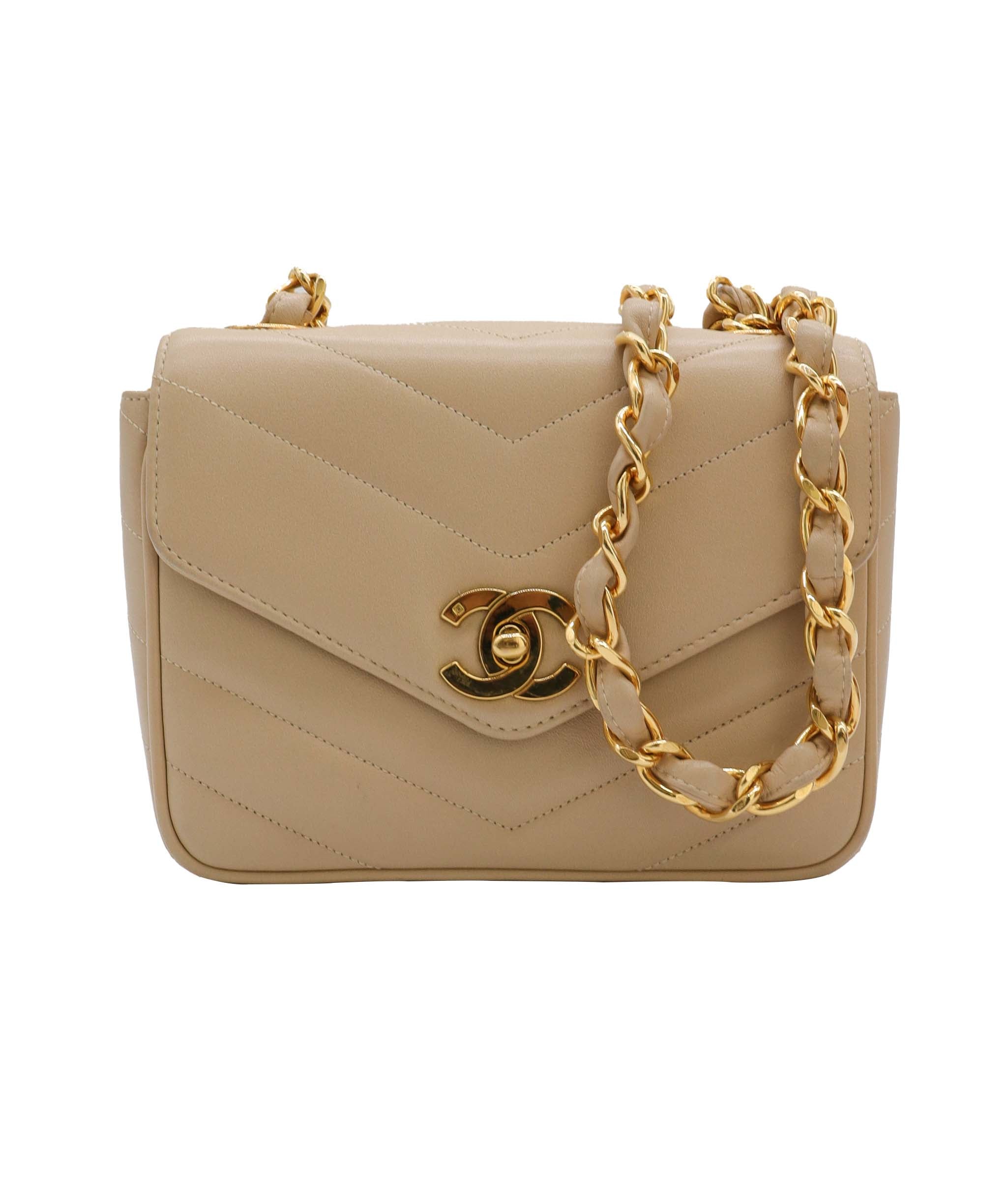 Chanel CHANEL V stitch ChainShoulder Beige  DXBS0985