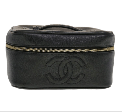 Chanel CHANEL Vanity Cosmetic Pouch Caviar Skin Black CC Auth bs5733 ASC3082