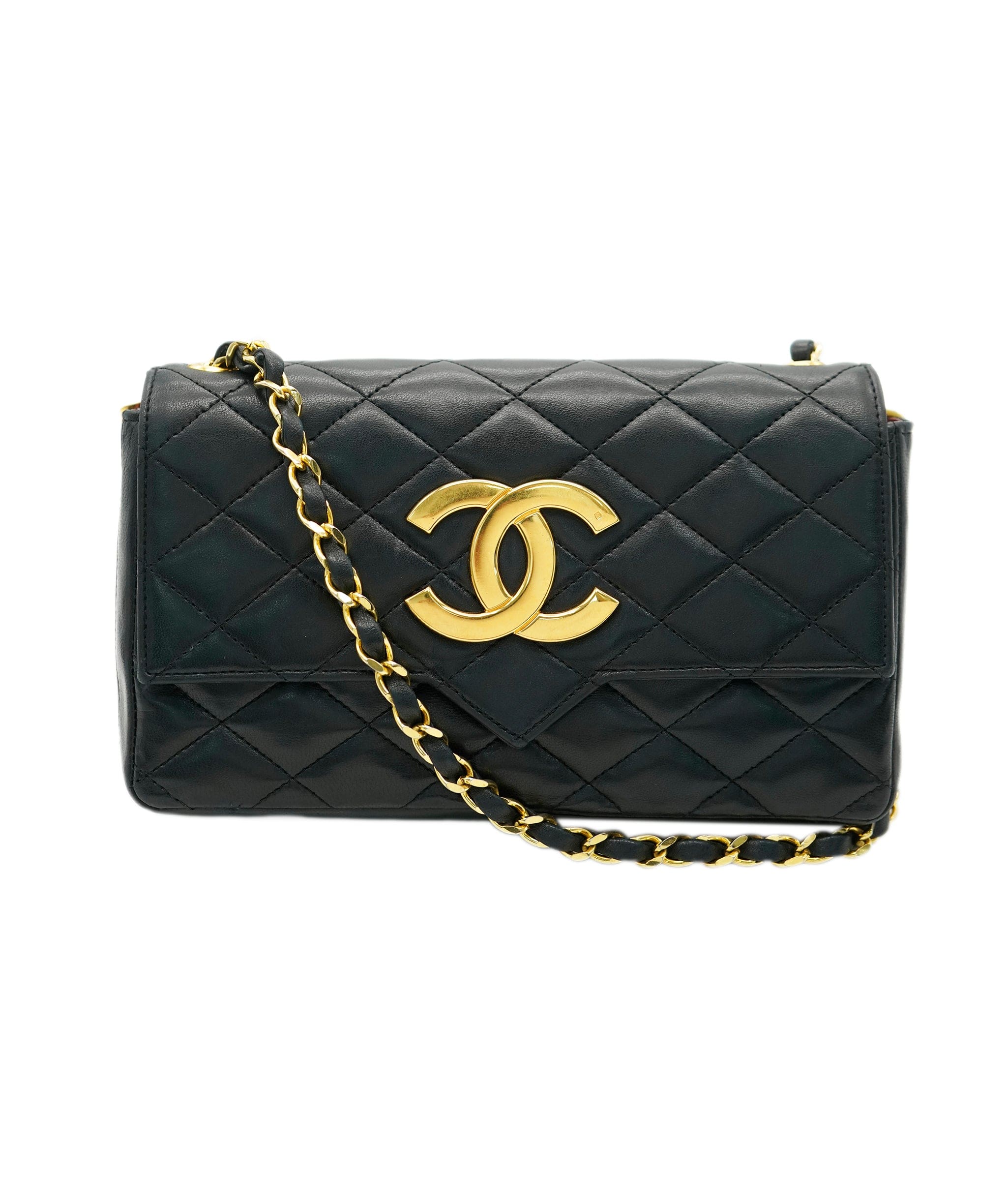 Chanel CHANEL VINTAGE BIG COCO MATELASSE CHAIN SHOULDER BAG BLACK LAMB SKIN 90242320 DBXS0656