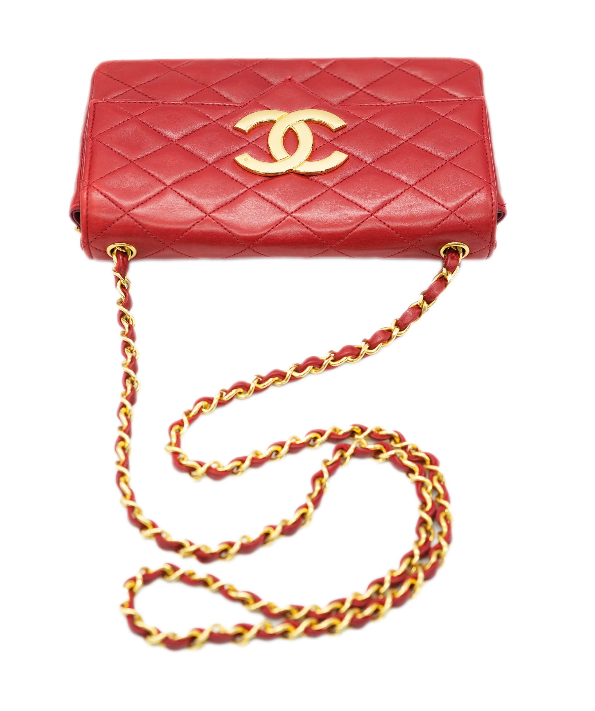 Chanel CHANEL VINTAGE BIG COCO PUSH LOCK CHAIN SHOULDER BAG RED LAMB SKIN DBXS0021