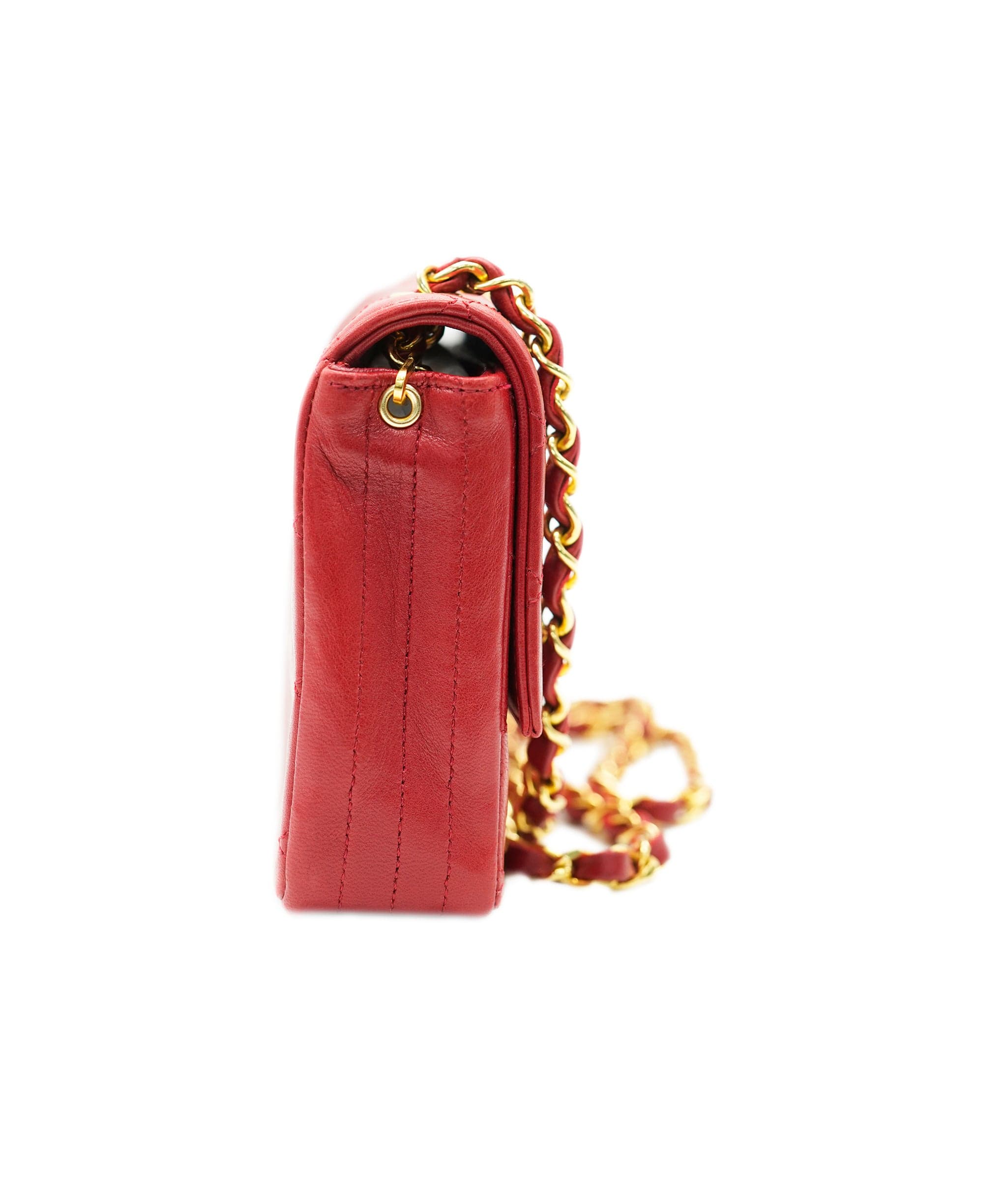 Chanel CHANEL VINTAGE BIG COCO PUSH LOCK CHAIN SHOULDER BAG RED LAMB SKIN DBXS0021