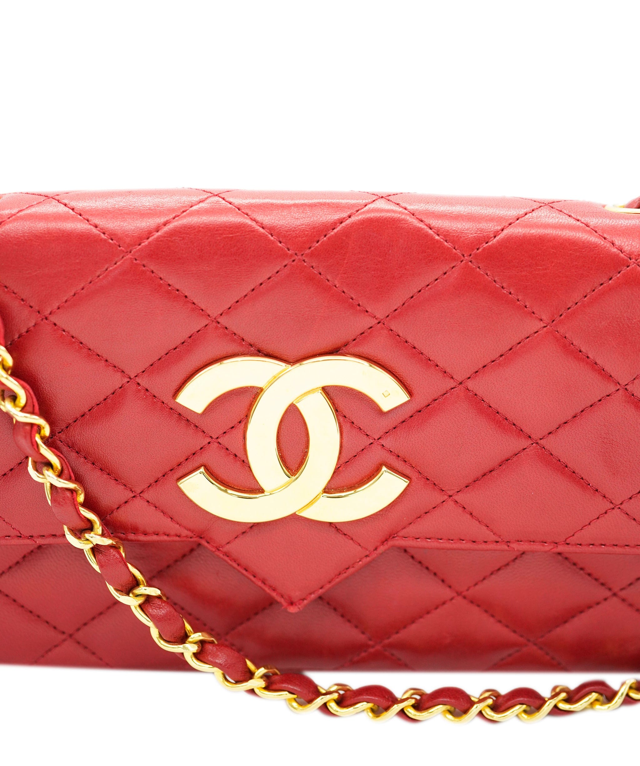 Chanel CHANEL VINTAGE BIG COCO PUSH LOCK CHAIN SHOULDER BAG RED LAMB SKIN DBXS0021