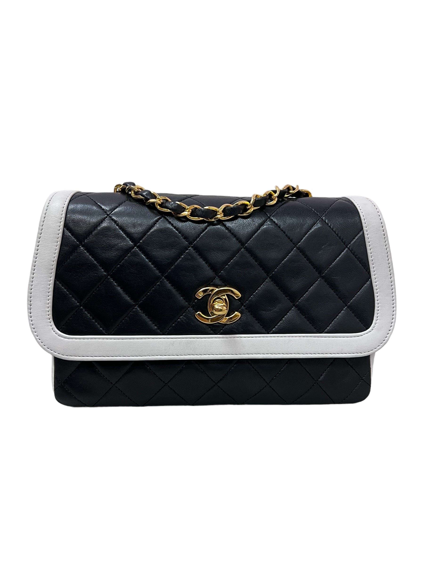 Chanel Chanel Vintage Black White Trim Flap Black Lambskin GHW SKL1634