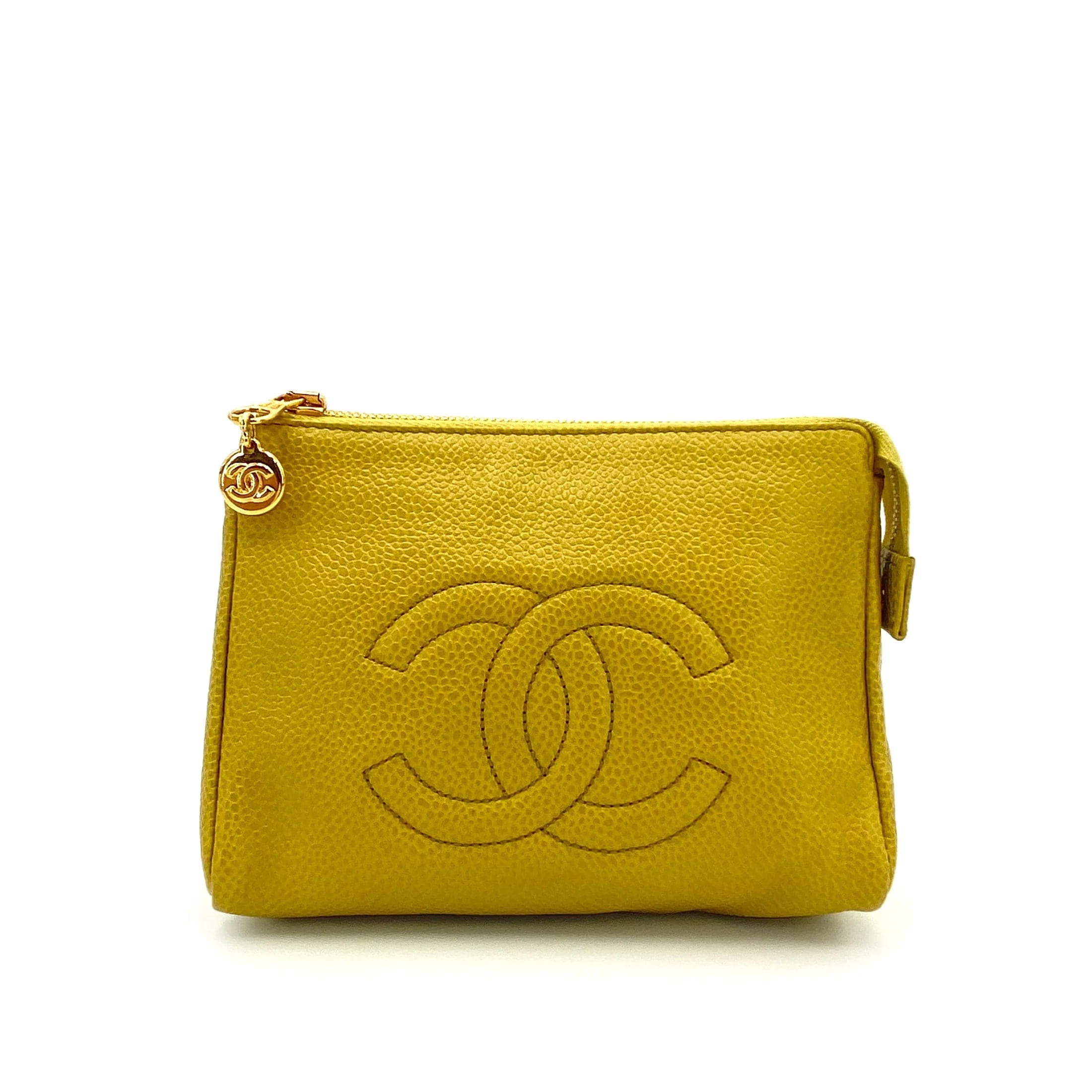 Chanel CHANEL VINTAGE CAVIAR YELLOW POUCH BAG DXBS0104