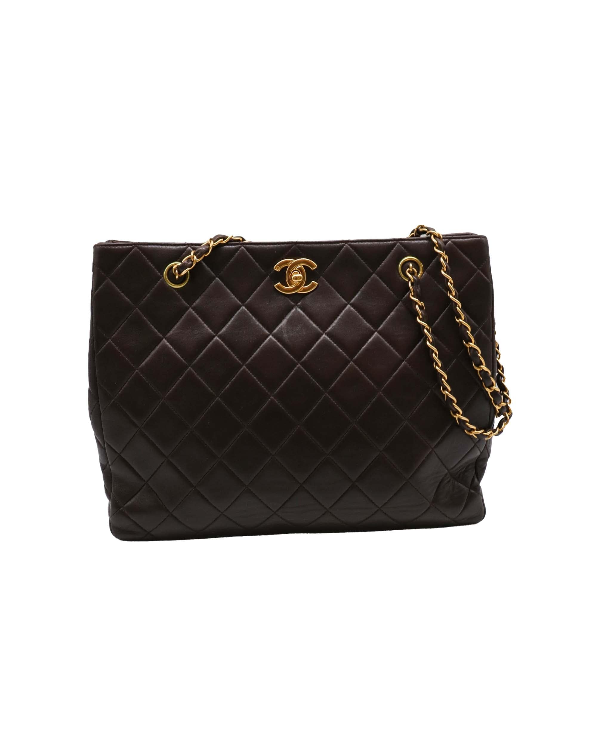 Chanel CHANEL VINTAGE CHAIN SHOULDER BAG BROWN LAMB SKIN 90251106 DXBS1352