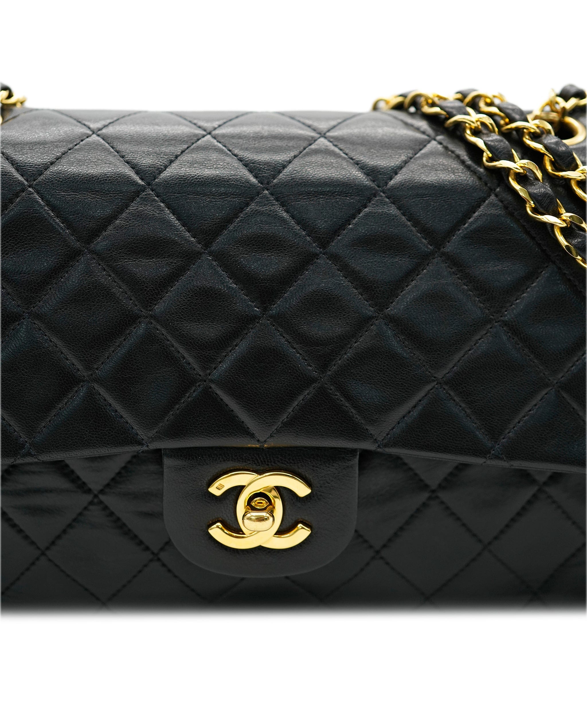 Chanel CHANEL VINTAGE CLASSIC FLAP MEDIUM CHAIN SHOULDER BAG BLACK LAMB SKIN 90244703 DBXS0667