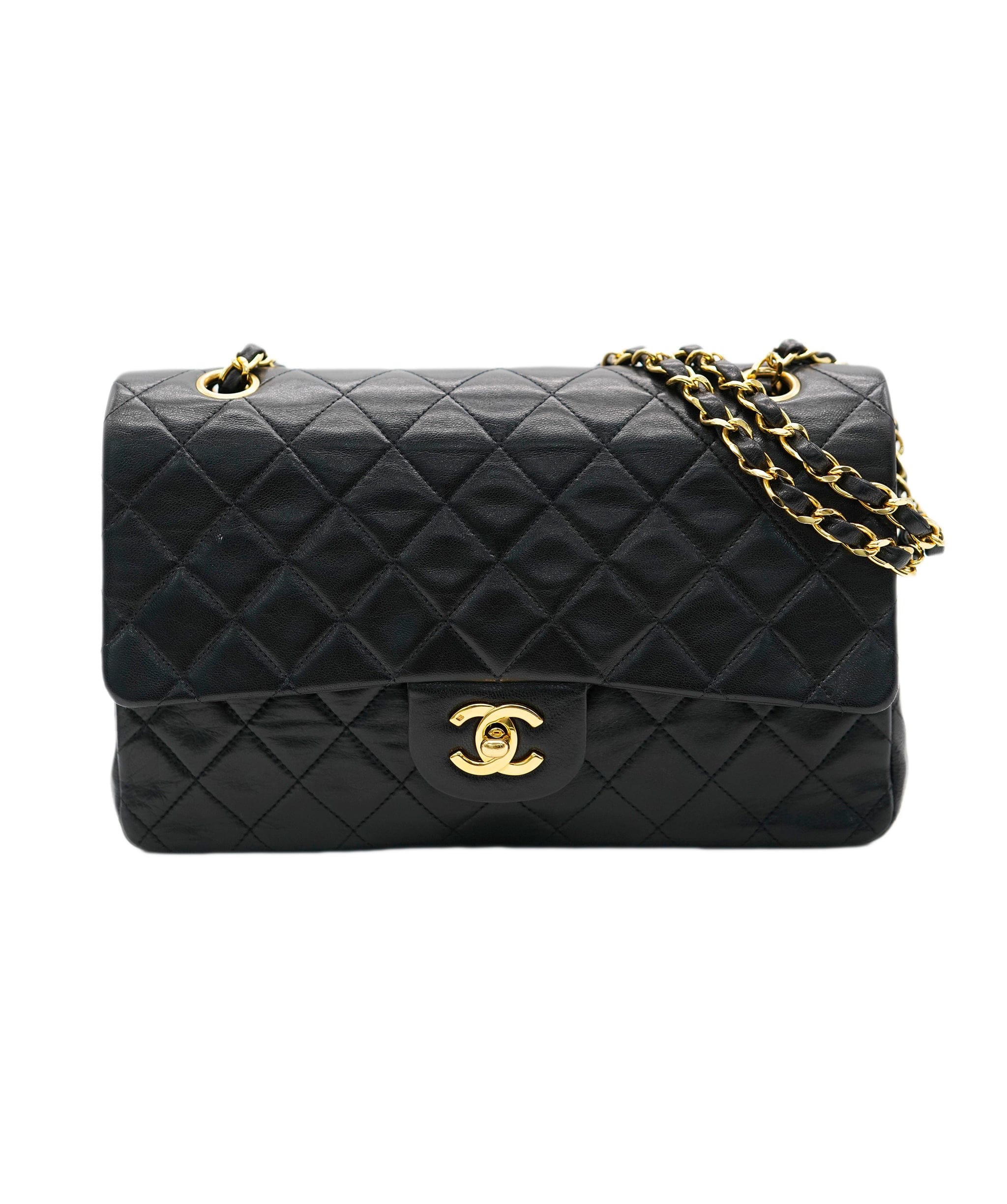 Chanel CHANEL VINTAGE CLASSIC FLAP MEDIUM CHAIN SHOULDER BAG BLACK LAMB SKIN 90244703 DBXS0667