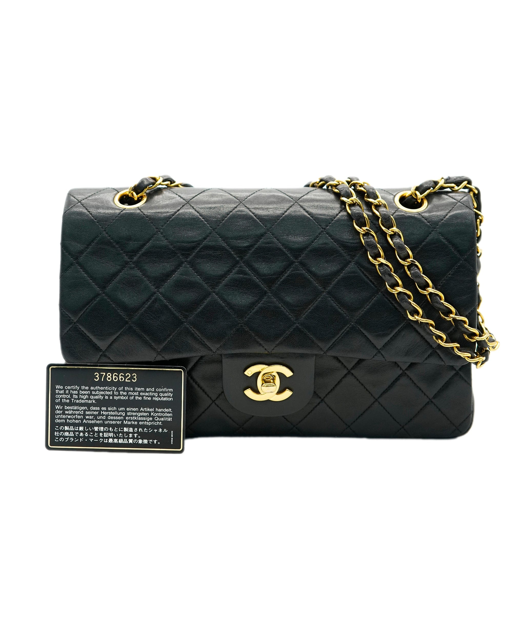 Chanel CHANEL VINTAGE CLASSIC FLAP MEDIUM CHAIN SHOULDER BAG BLACK LAMB SKIN 90255915 DBXS2152