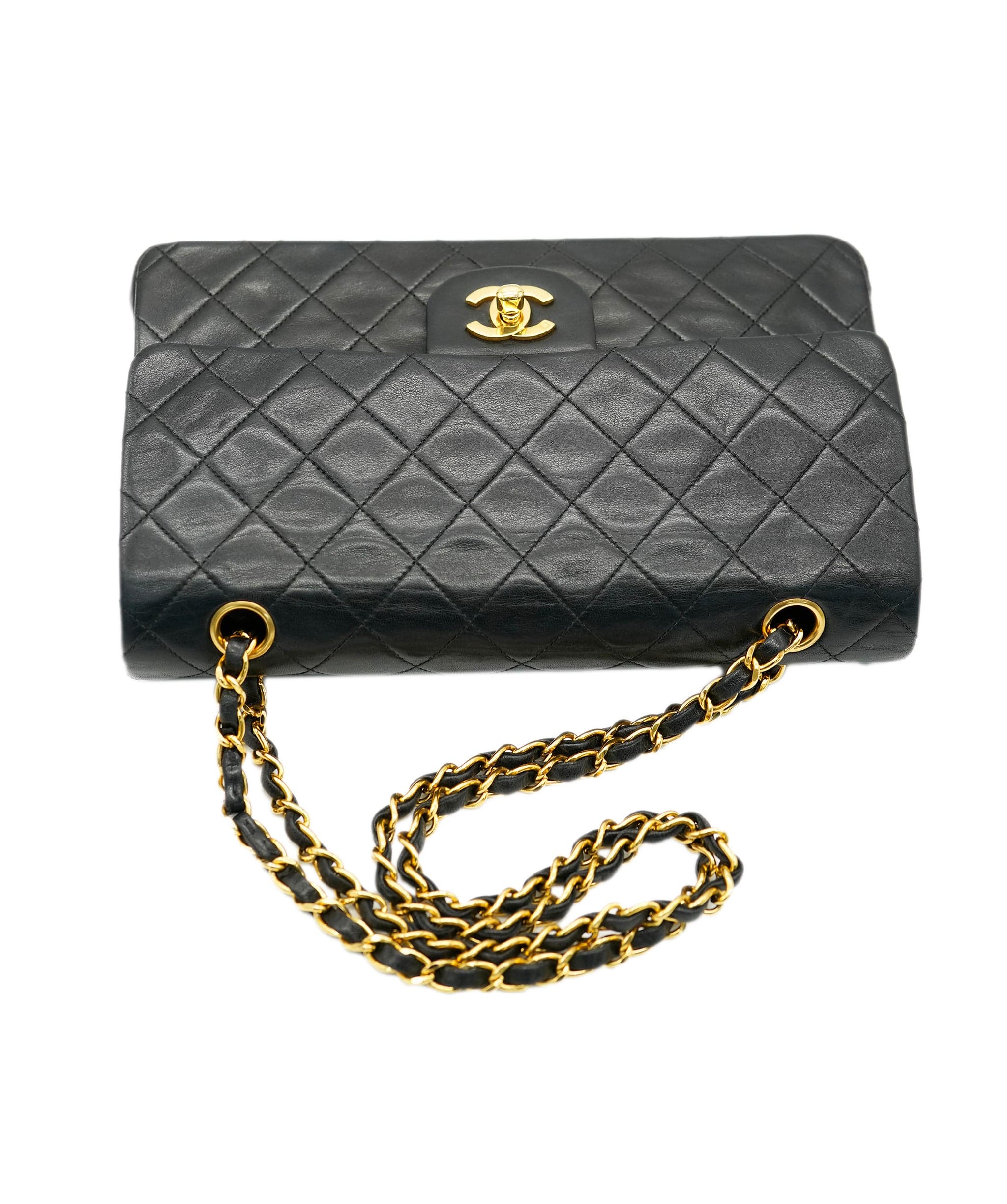 Chanel CHANEL VINTAGE CLASSIC FLAP MEDIUM CHAIN SHOULDER BAG BLACK LAMB SKIN 90255915 DBXS2152