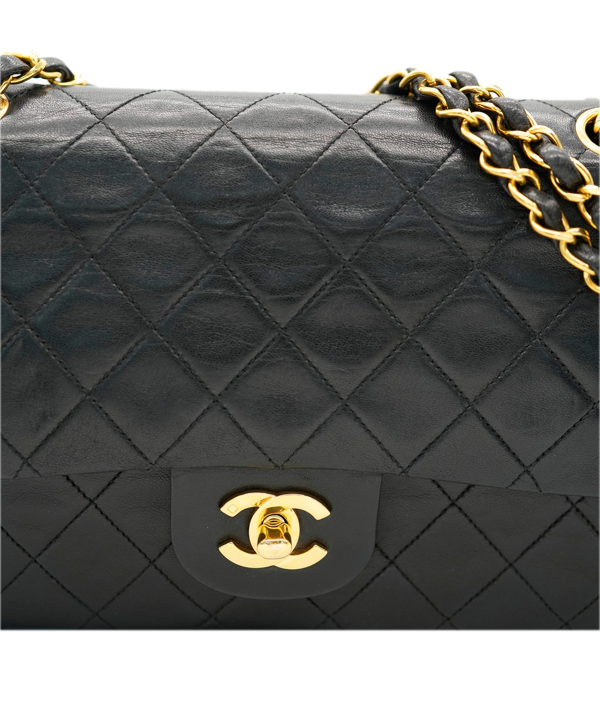 Chanel CHANEL VINTAGE CLASSIC FLAP MEDIUM CHAIN SHOULDER BAG BLACK LAMB SKIN 90255915 DBXS2152