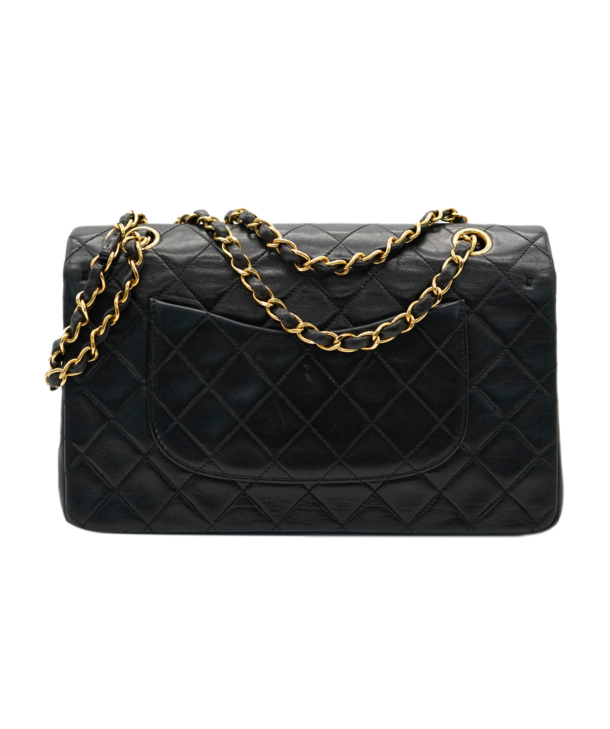 Chanel CHANEL VINTAGE CLASSIC FLAP MEDIUM CHAIN SHOULDER BAG BLACK LAMB SKIN 90255915 DBXS2152