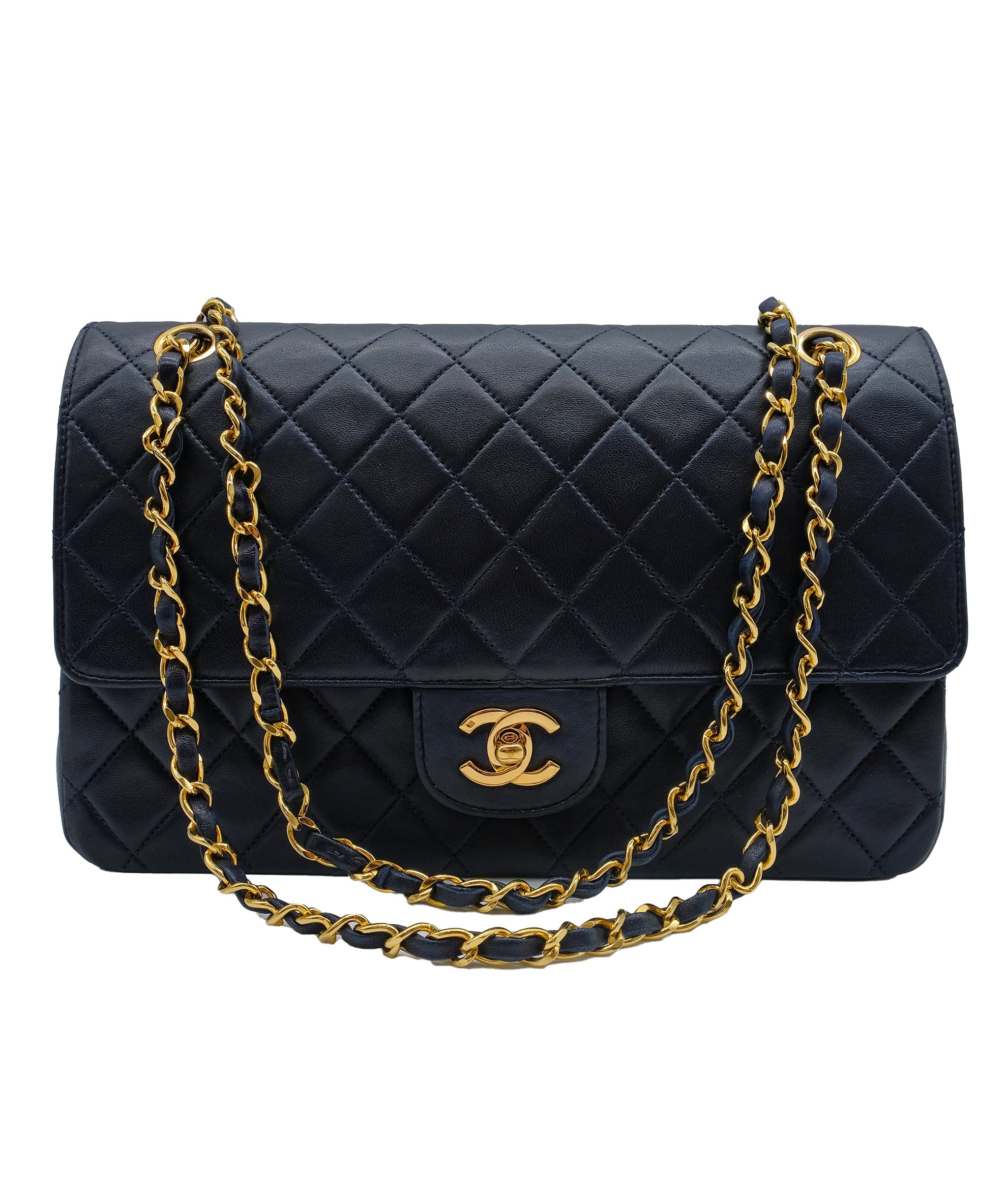 Chanel CHANEL VINTAGE CLASSIC FLAP MEDIUM CHAIN SHOULDER BAG NAVY LAMB SKIN	 DXBS0444