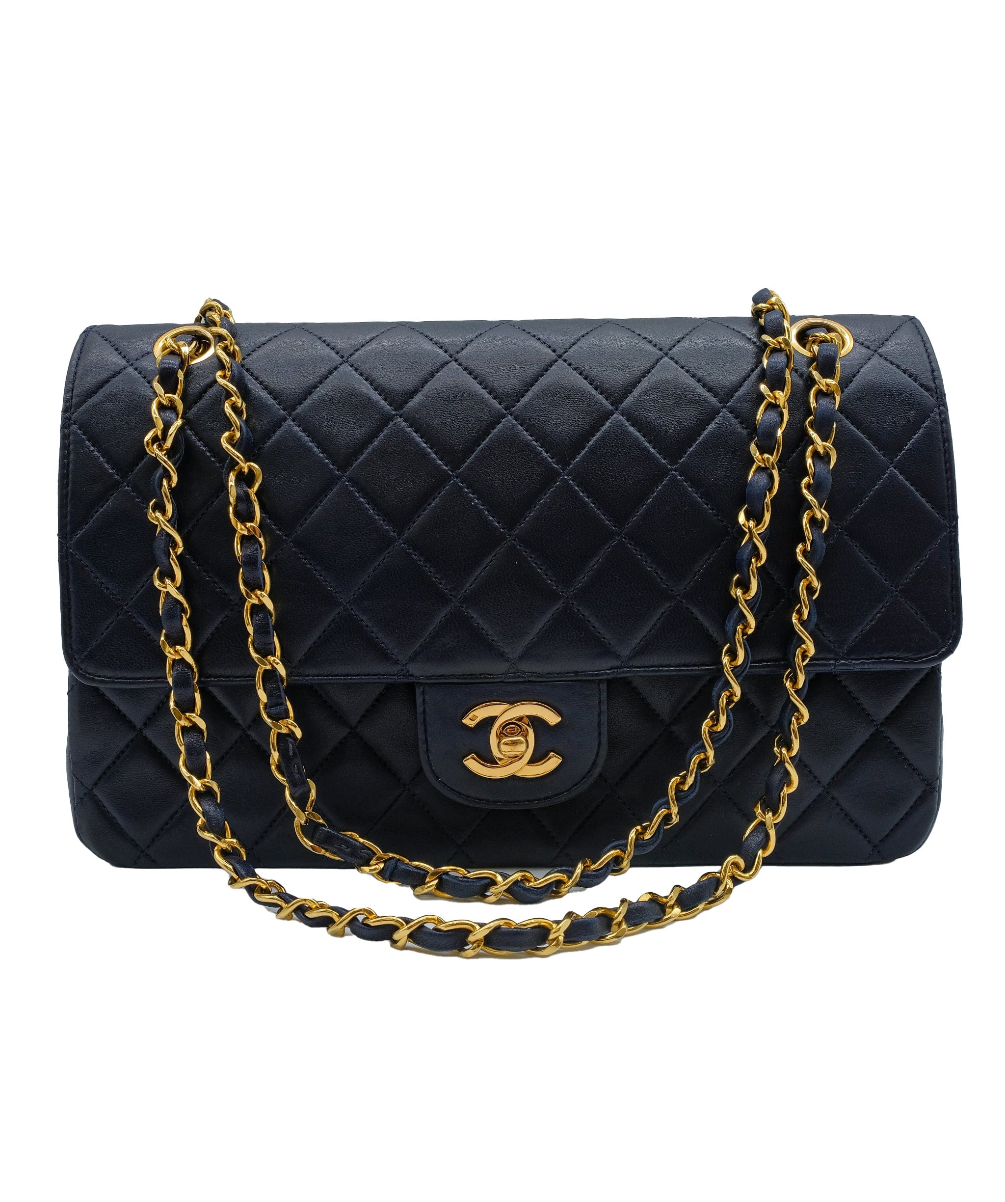 Chanel CHANEL VINTAGE CLASSIC FLAP MEDIUM CHAIN SHOULDER BAG NAVY LAMB SKIN	 DXBS0444