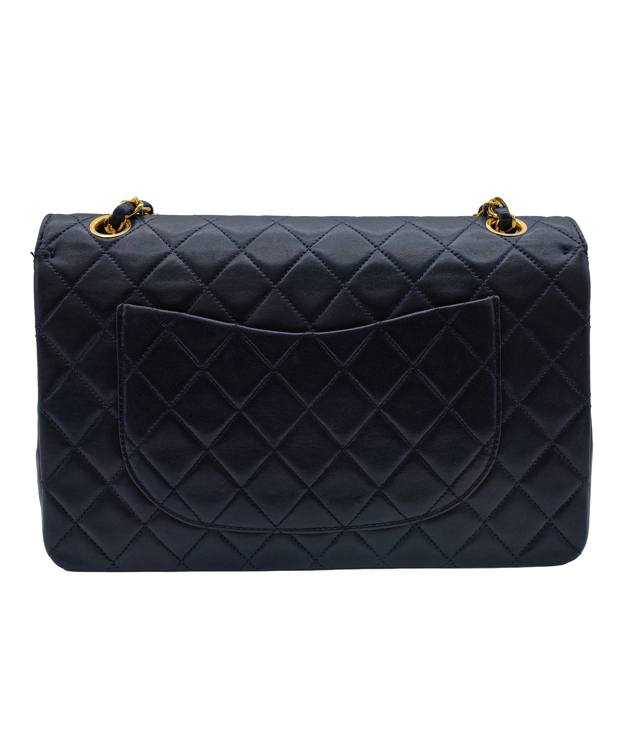 Chanel CHANEL VINTAGE CLASSIC FLAP MEDIUM CHAIN SHOULDER BAG NAVY LAMB SKIN	 DXBS0444